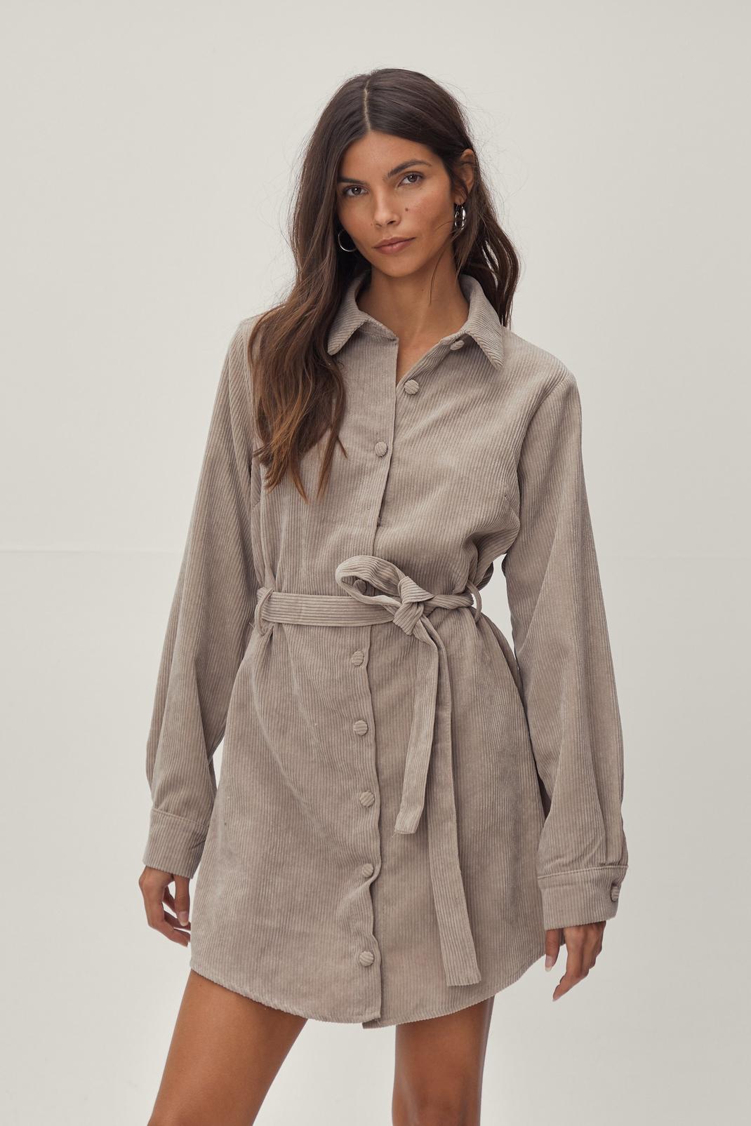 145 Cord Belted Mini Shirt Dress image number 1