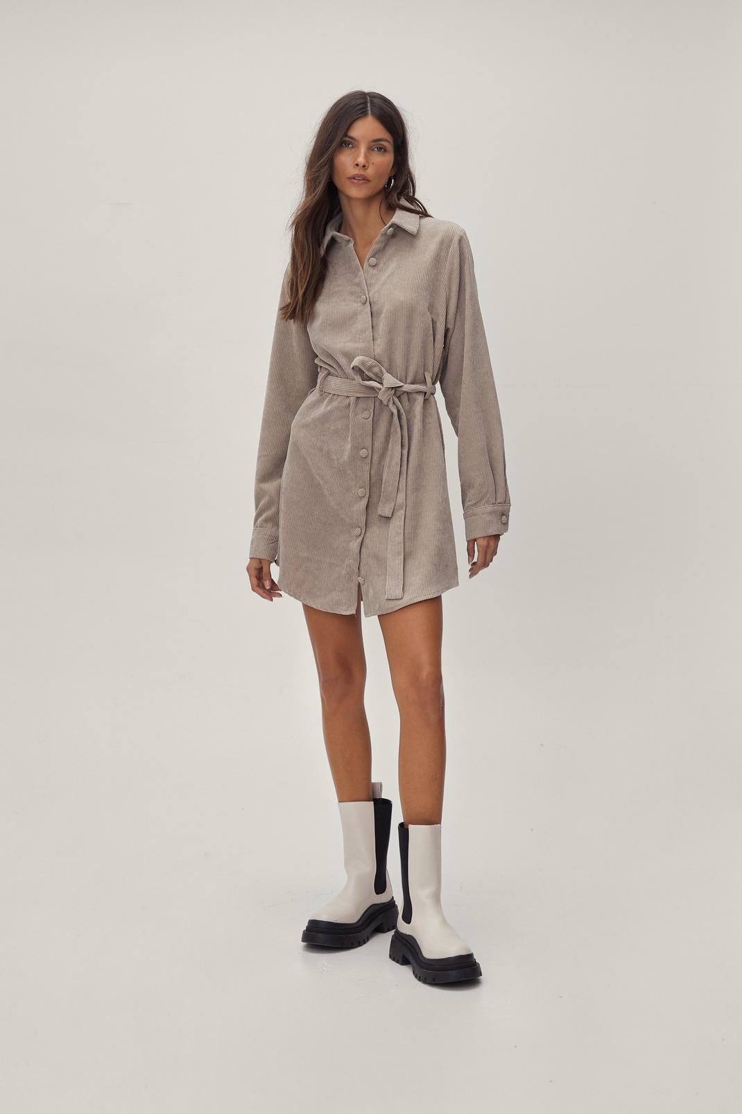 145 Cord Belted Mini Shirt Dress image number 2