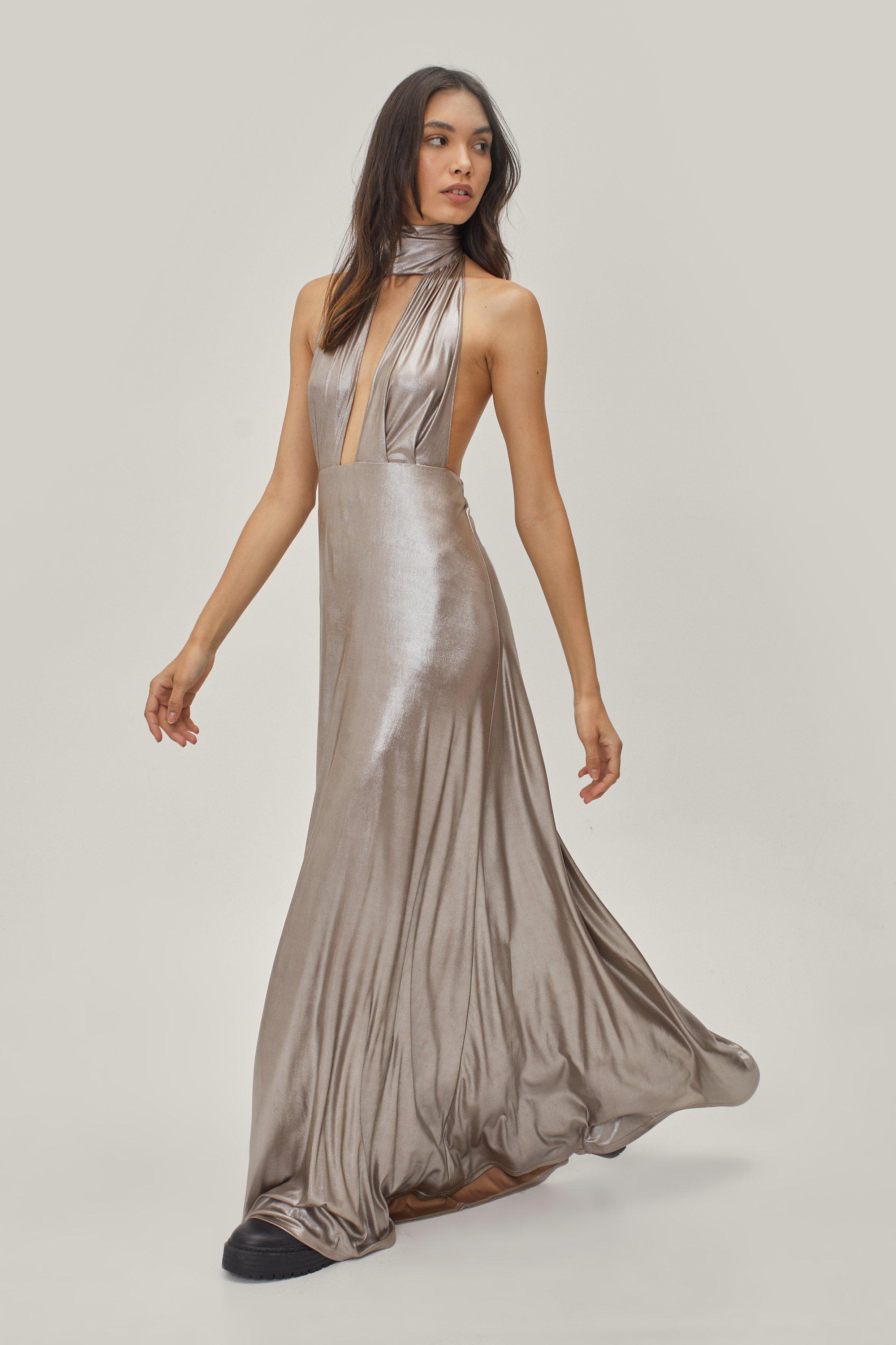 Metallic Halterneck Maxi Dress