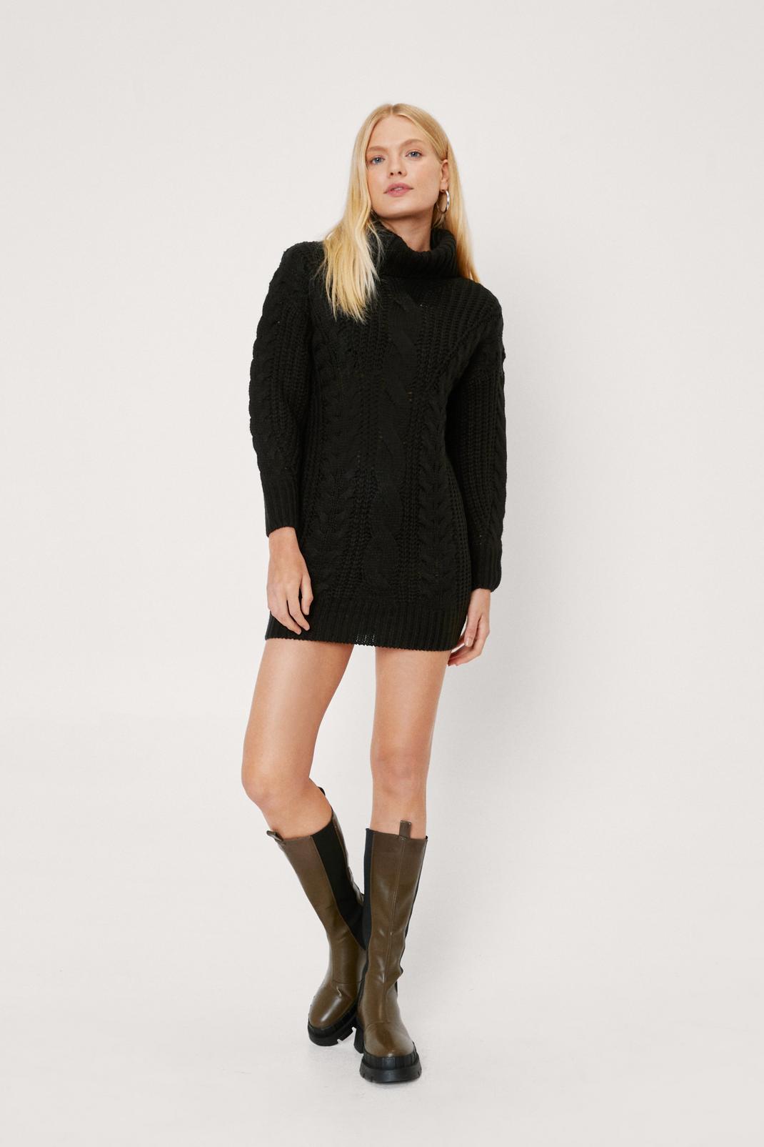 105 Cable Knit Roll Neck Sweater Dress image number 1