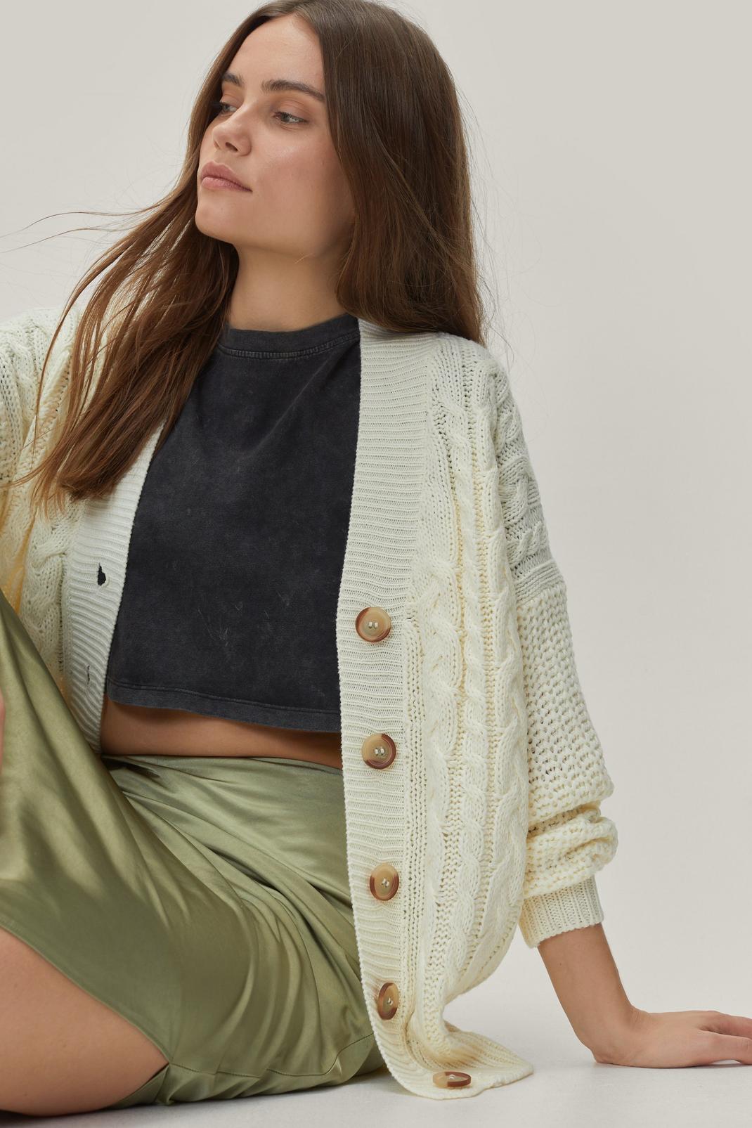 Cream Chunky Cable Button Through Cardigan image number 1