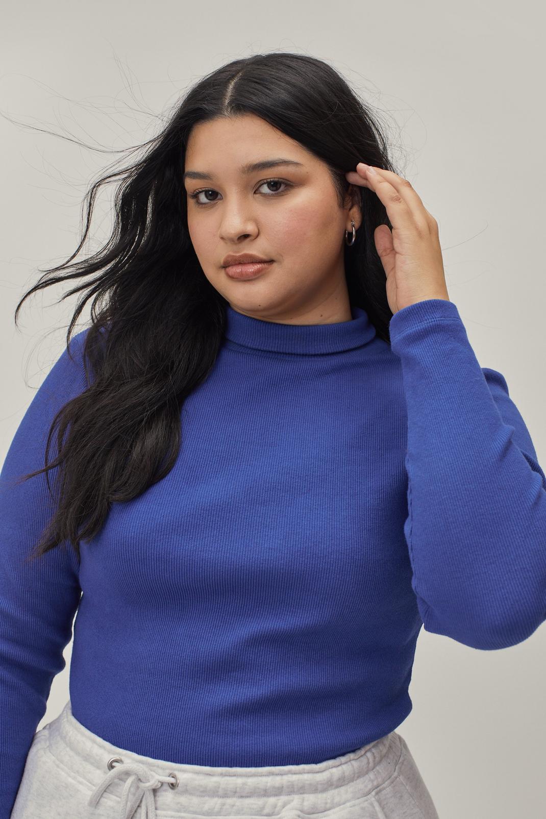 Cobalt Plus Size Fitted Roll Neck Top image number 1