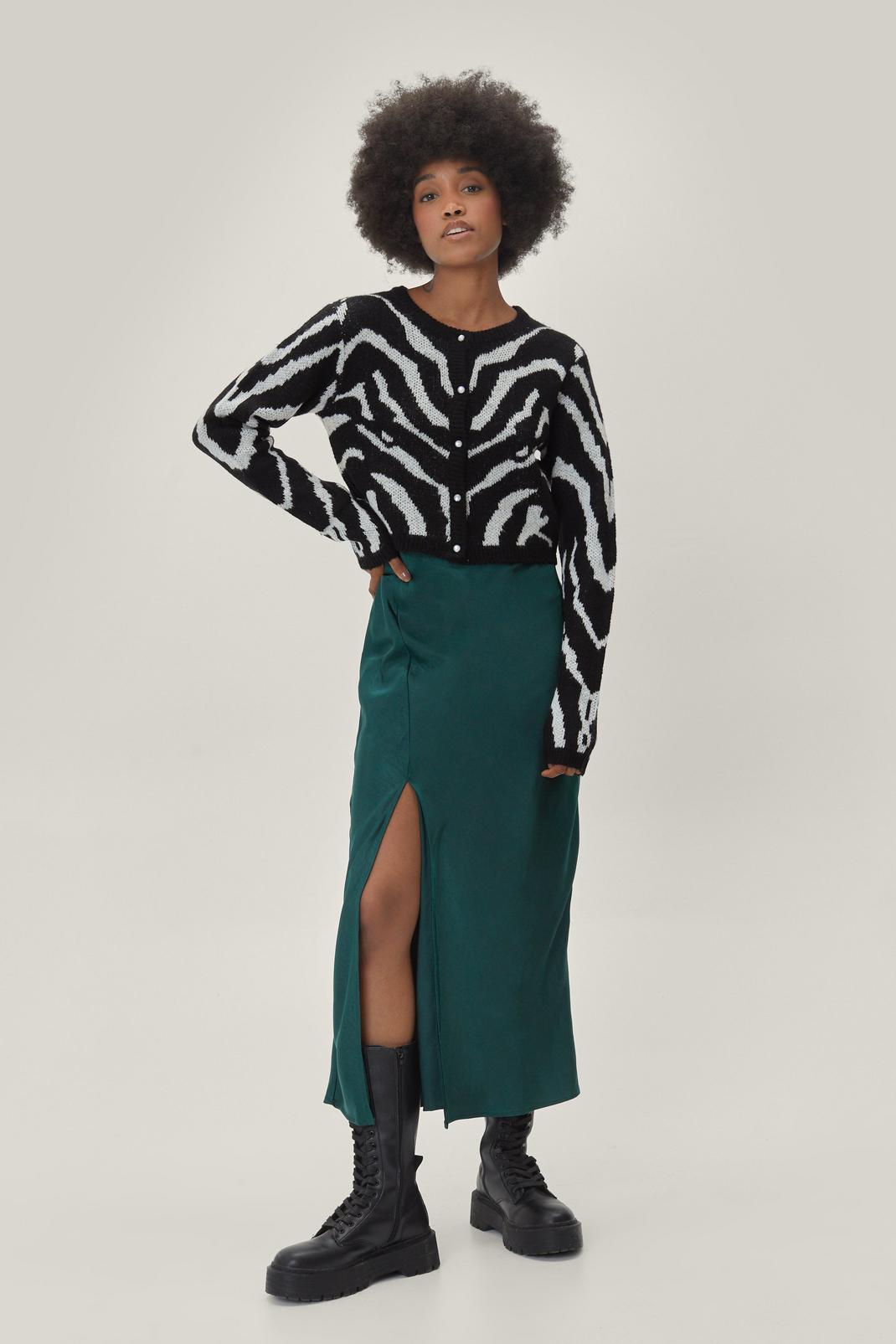 Green Petite Bias Cut Side Split Maxi Skirt image number 1