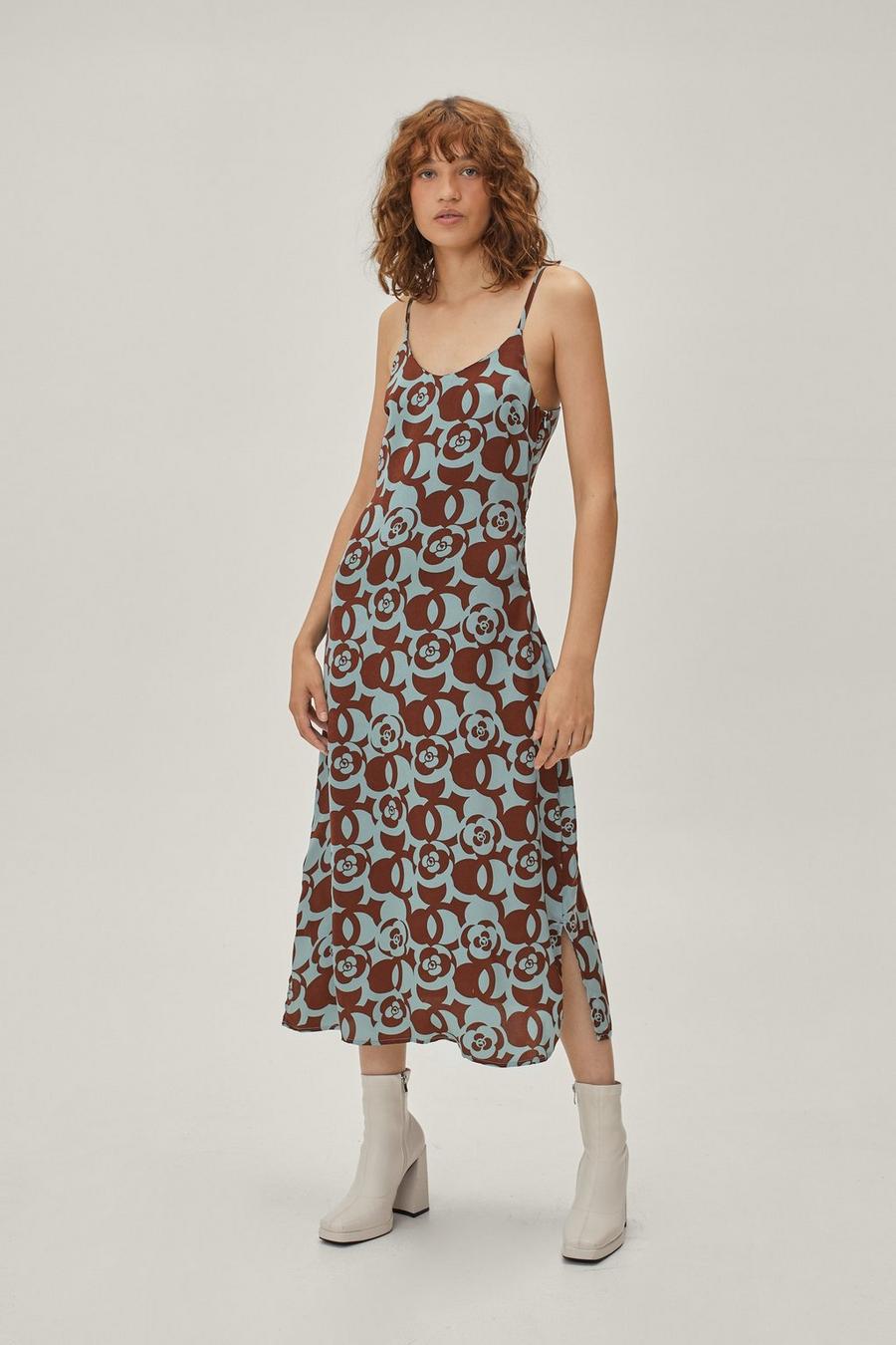 Retro Floral Print Midi Slip Dress