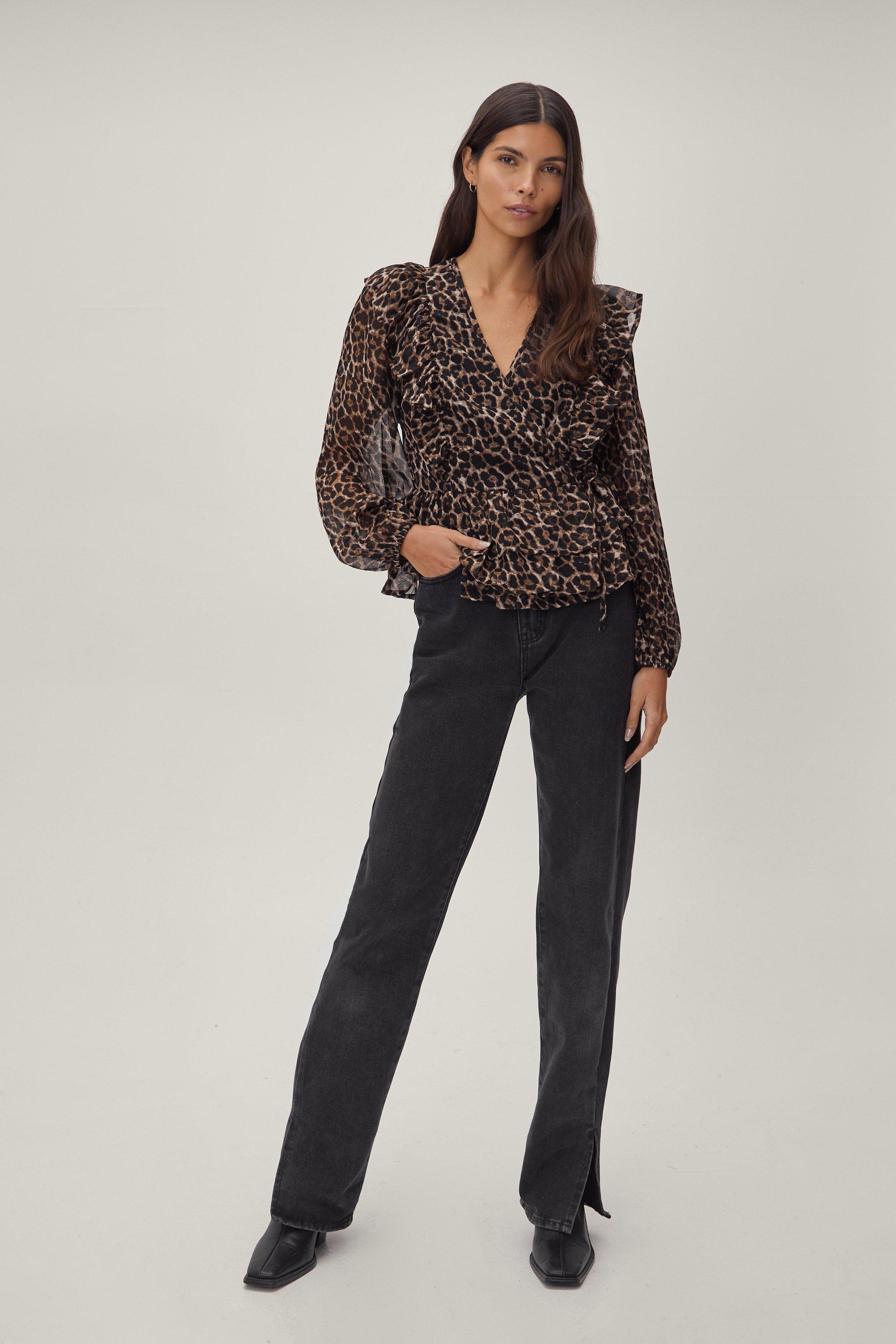 Leopard print ruffle hot sale blouse