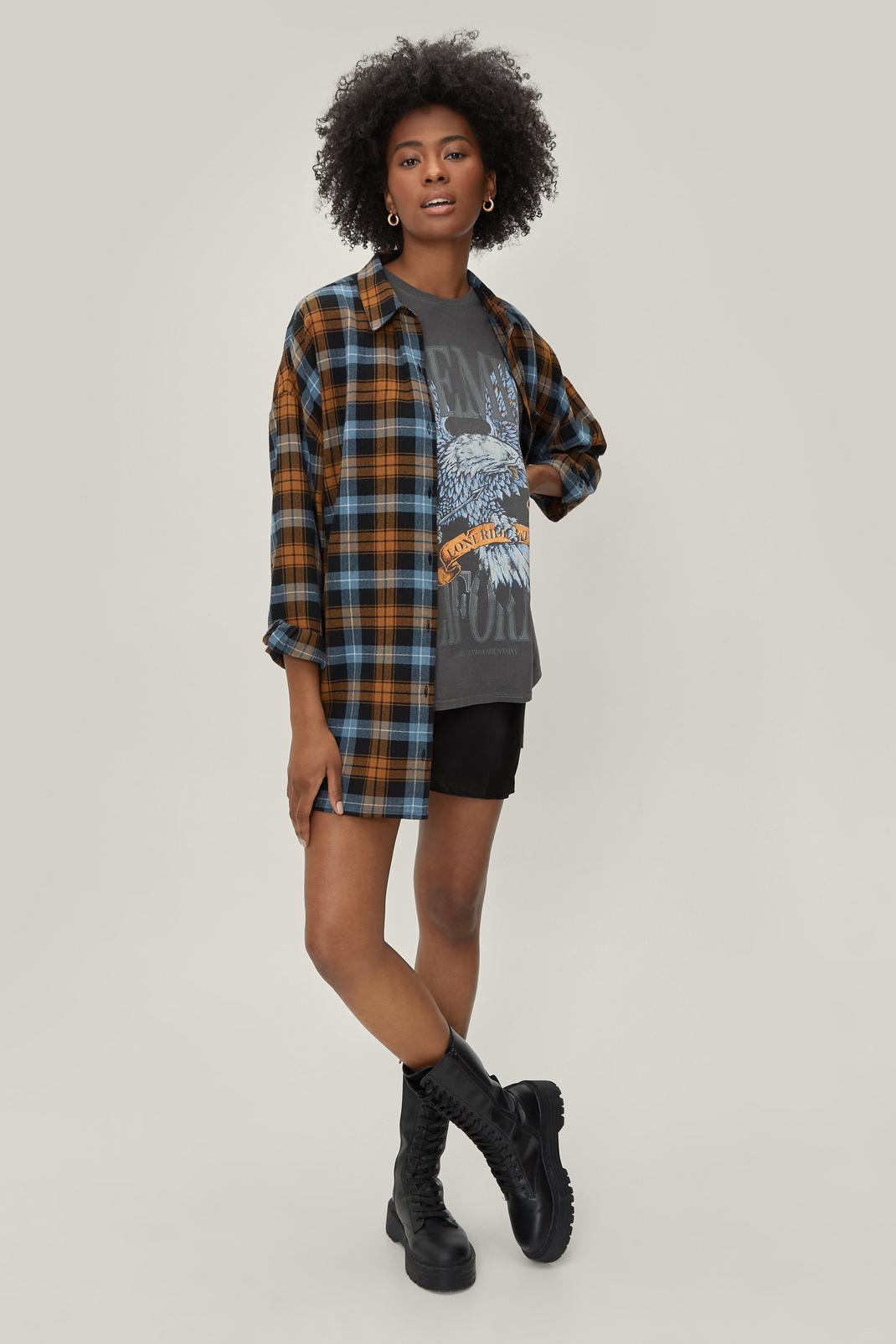 105 Oversized Longline Collared Check Shirt image number 2