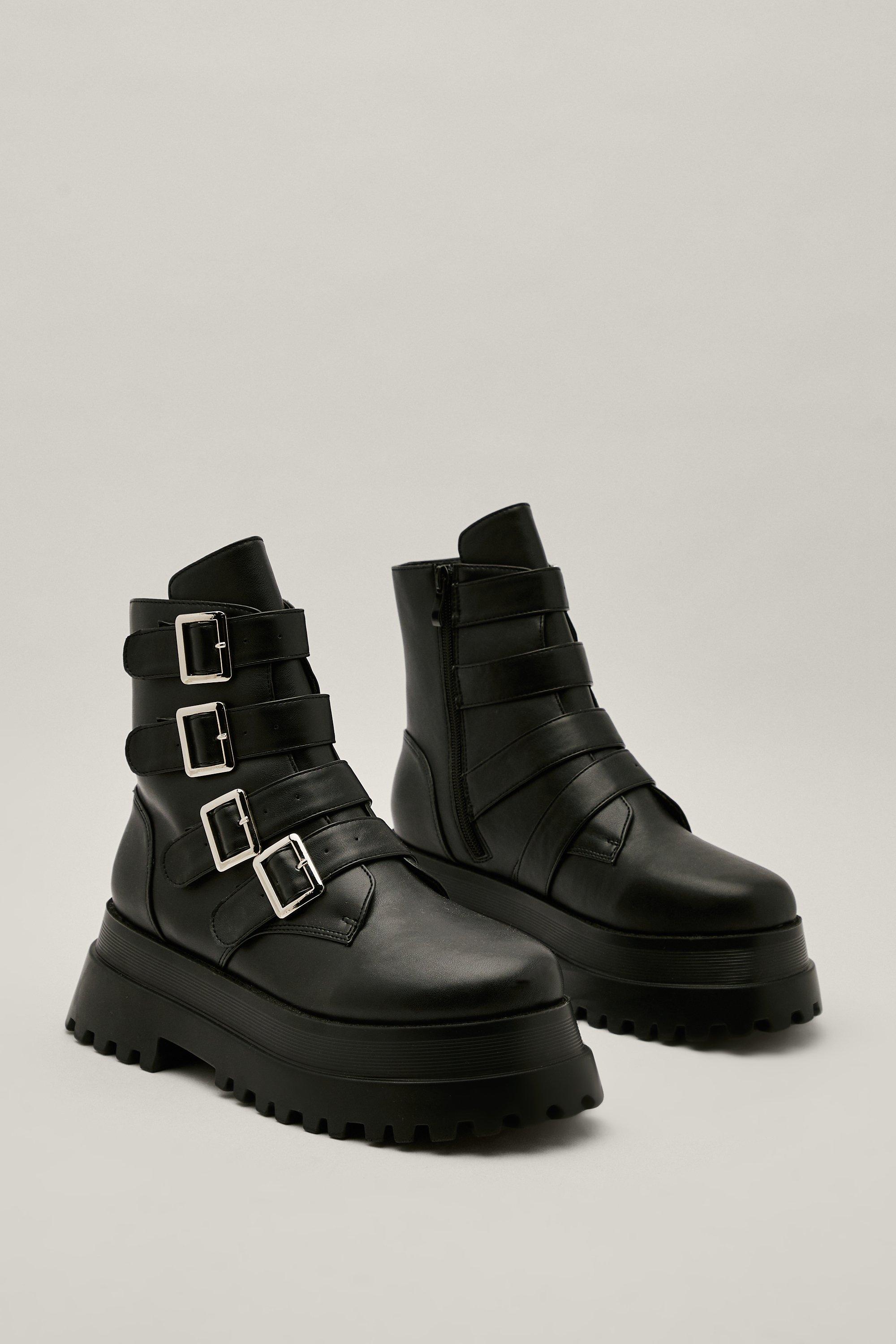 Biker ankle boots store with buckles