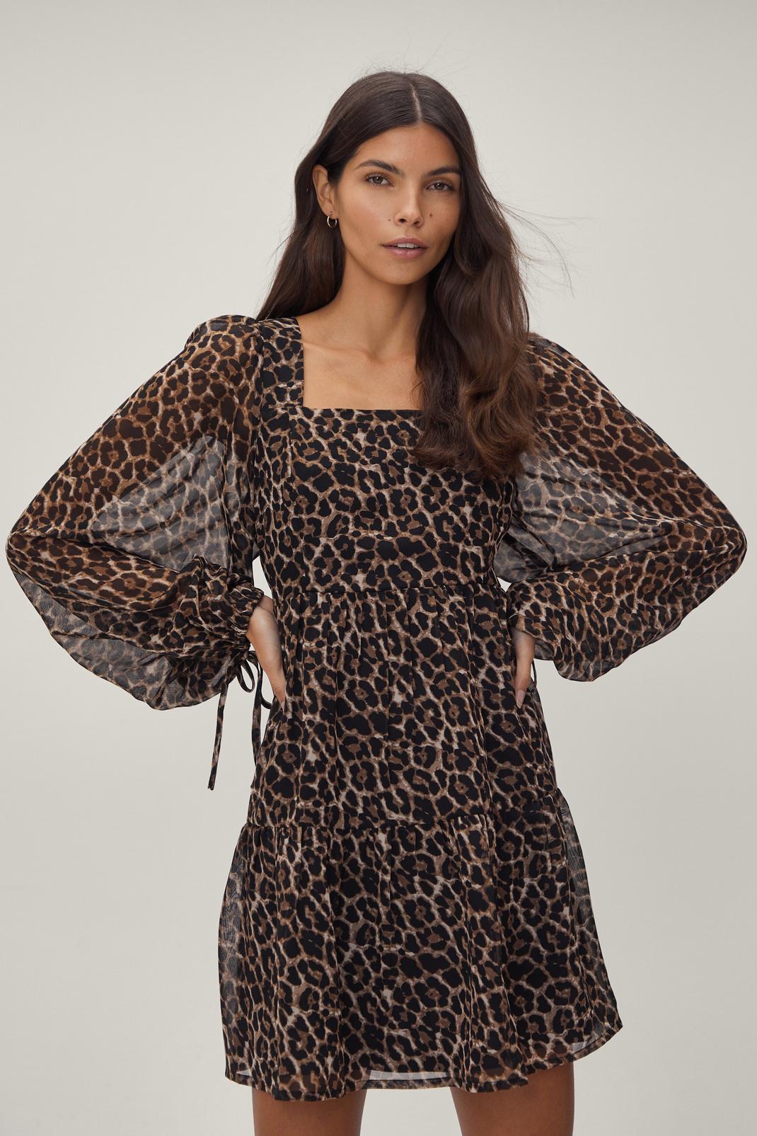 109 Batwing Leopard Print Mini Smock Dress image number 1