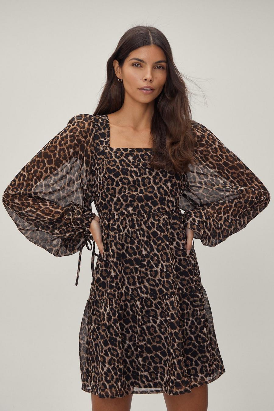 Batwing Leopard Print Mini Smock Dress