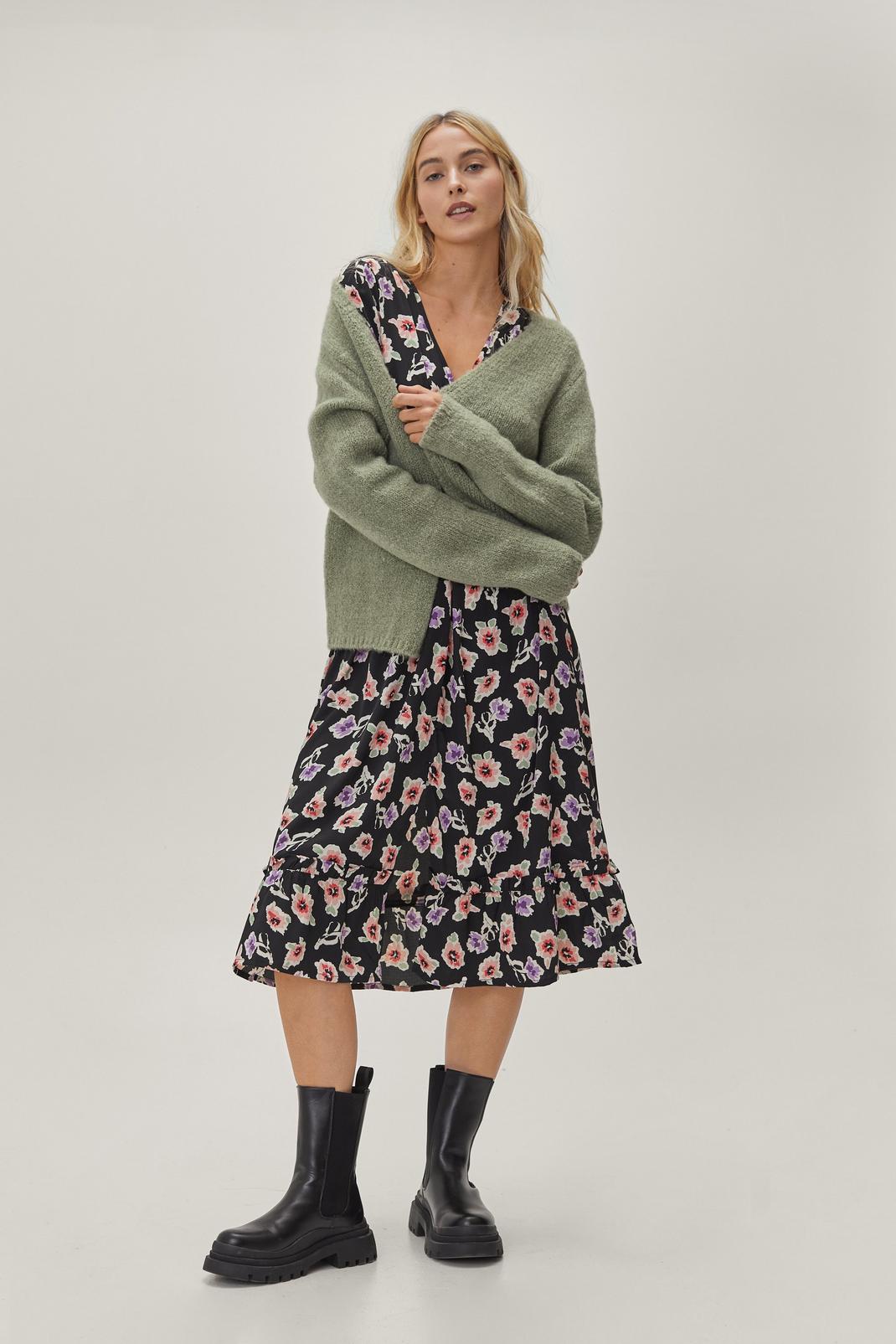 Floral Blouson Sleeve Ruffle Midi Dress image number 1