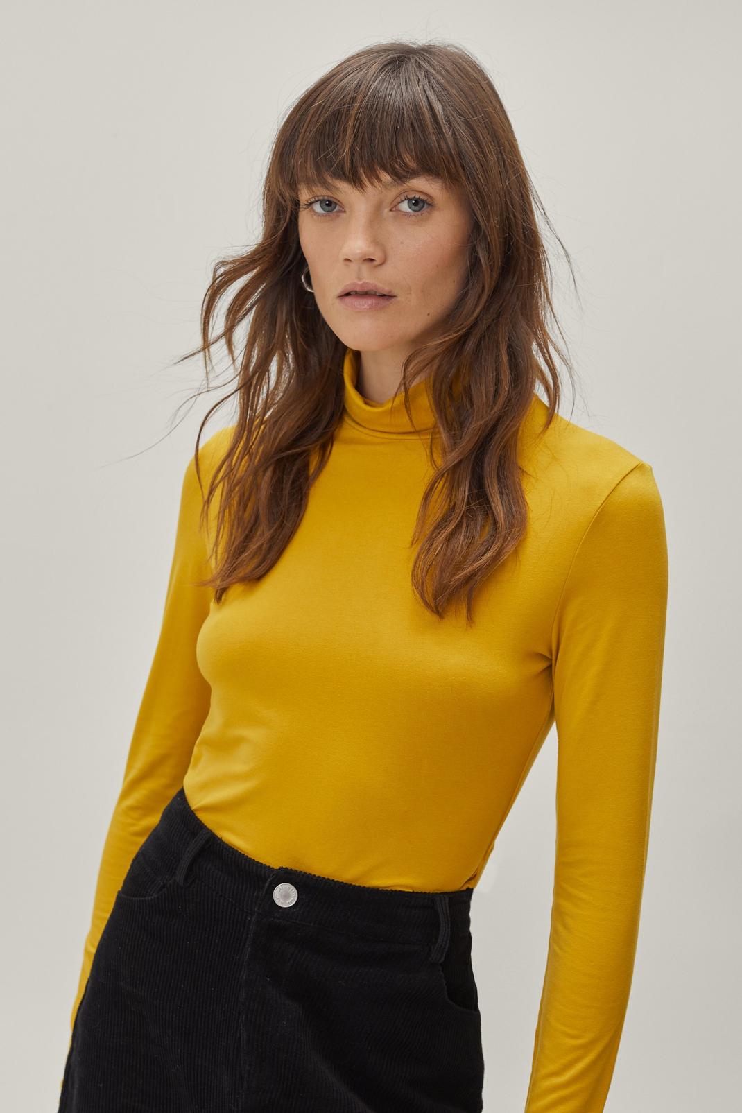 Mustard Roll Neck Long Sleeve Top image number 1