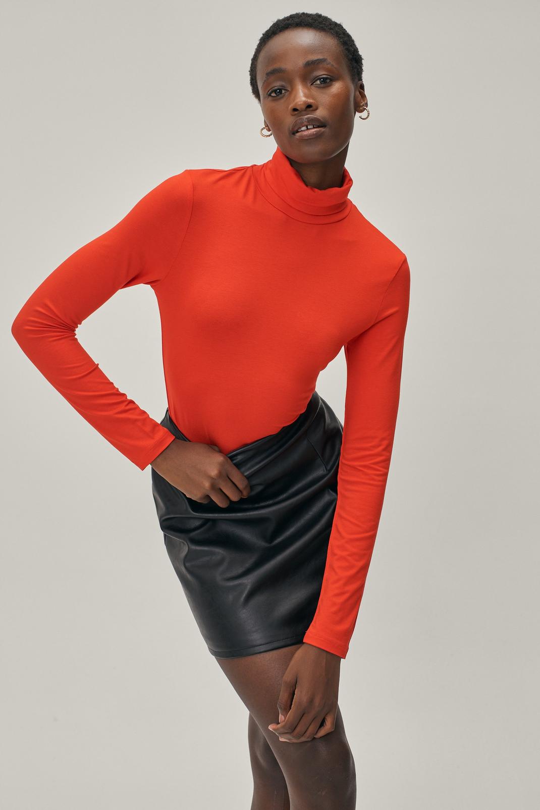 Red Roll Neck Long Sleeve Top image number 1