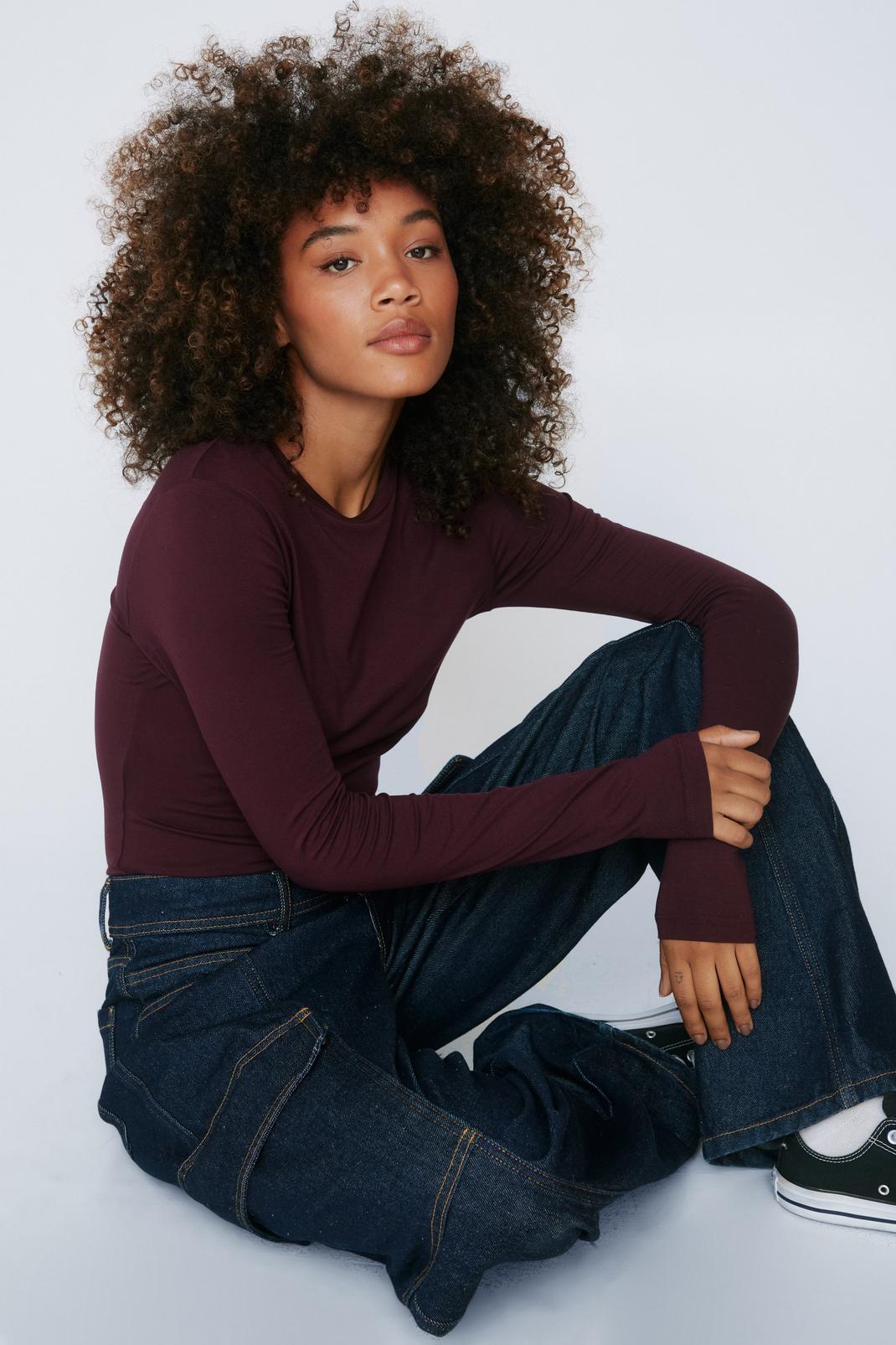 Berry Crew Neck Long Sleeve Top image number 1