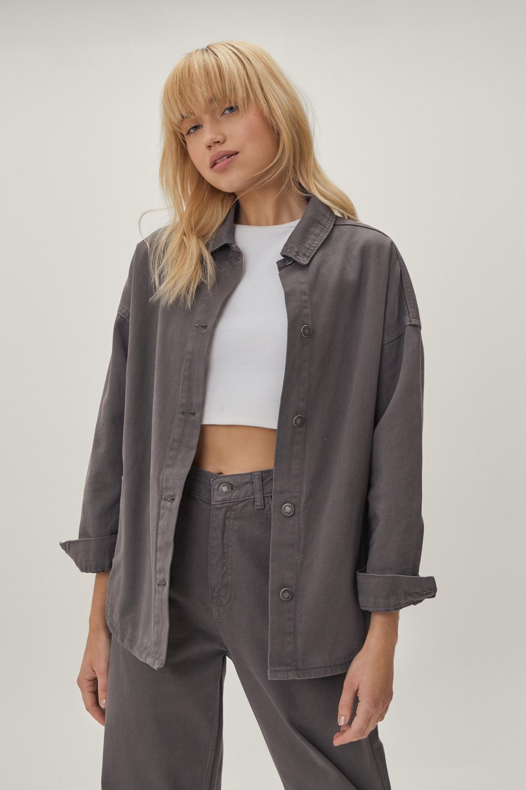 Charcoal Button Down Collared Denim Shirt image number 1