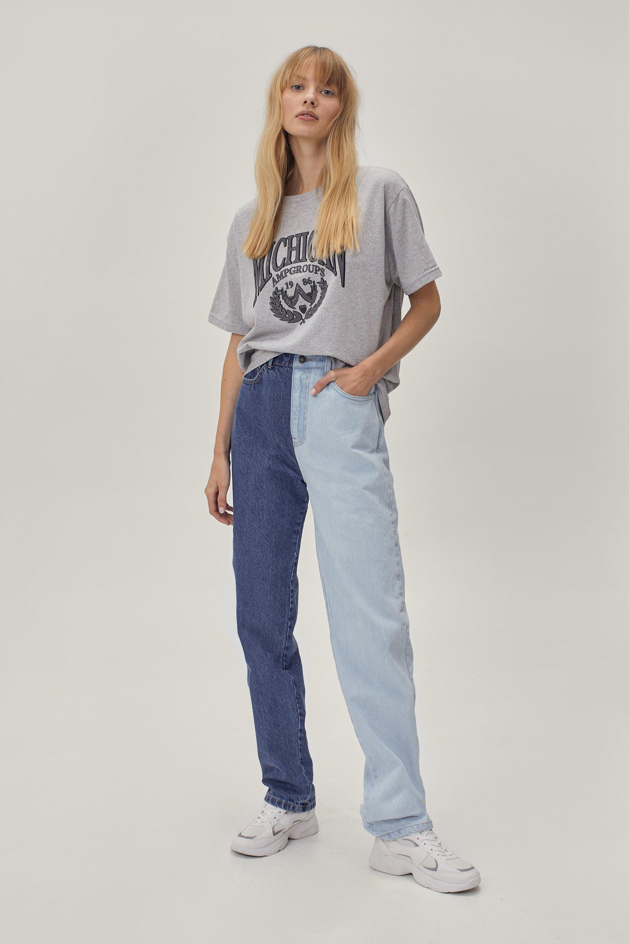 two tone denim pants