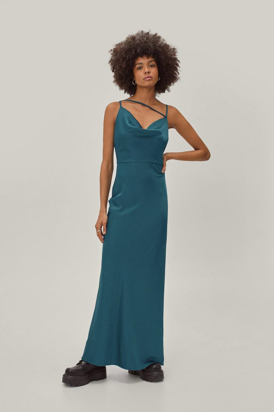 Recycled Satin Cowl Strap Maxi Dress