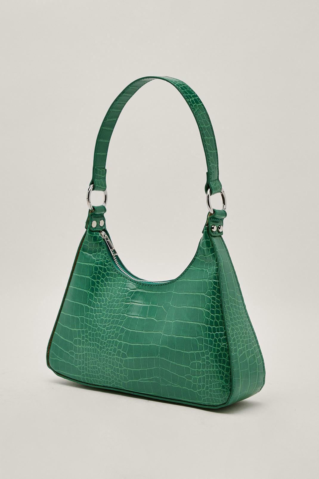 Green Faux Leather Croc Structured Shoulder Bag image number 1