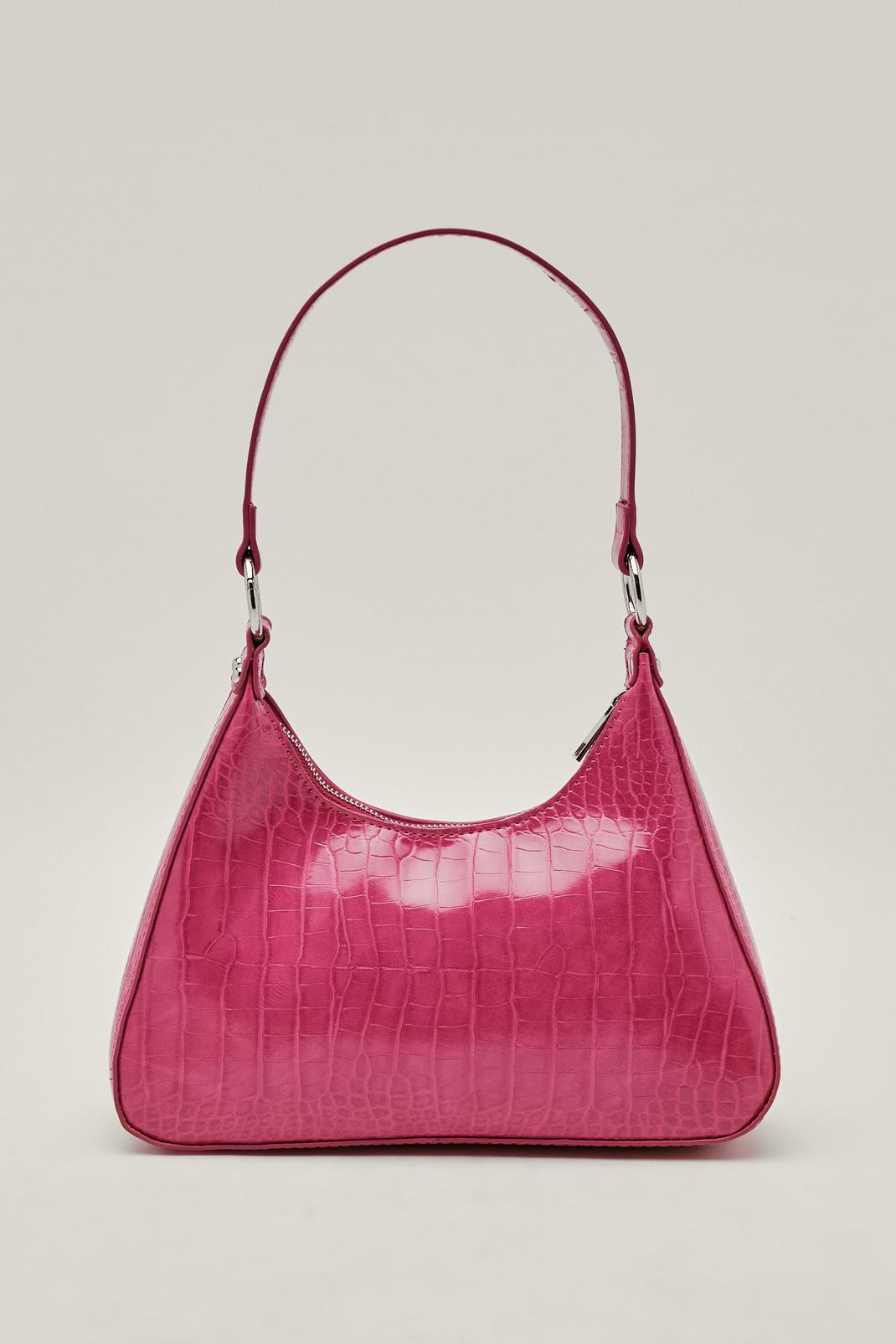 Hot pink Faux Leather Croc Structured Shoulder Bag image number 1