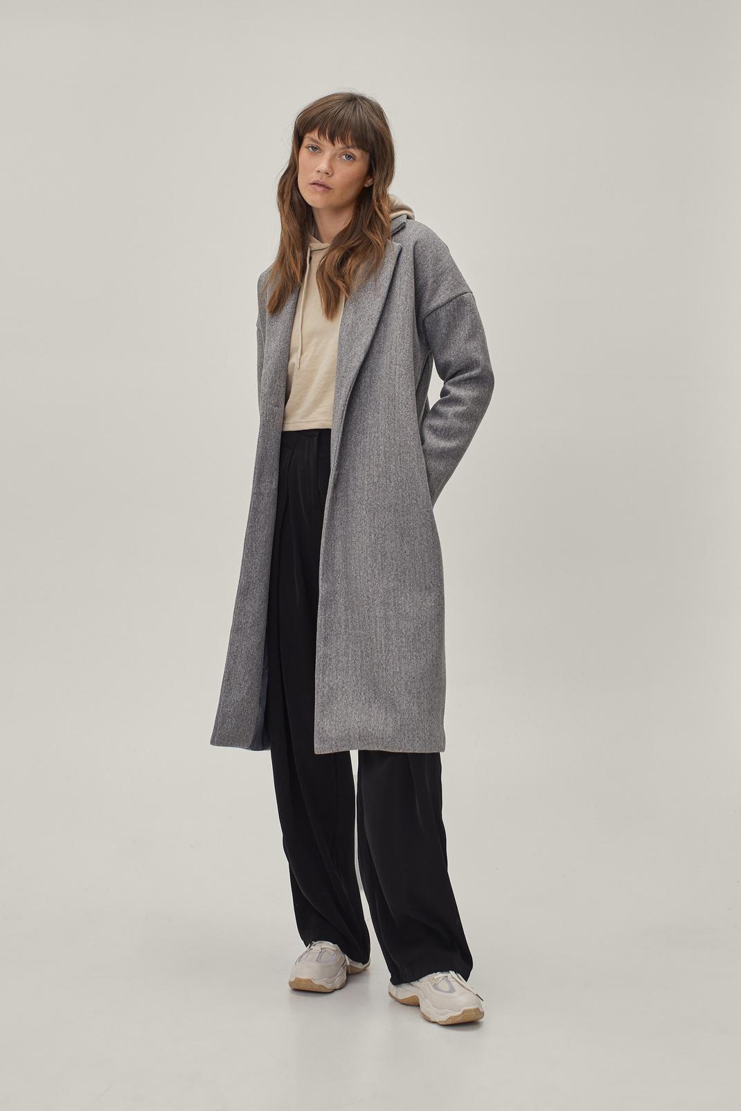 Manteau oversize effet laine à poches, Grey image number 1