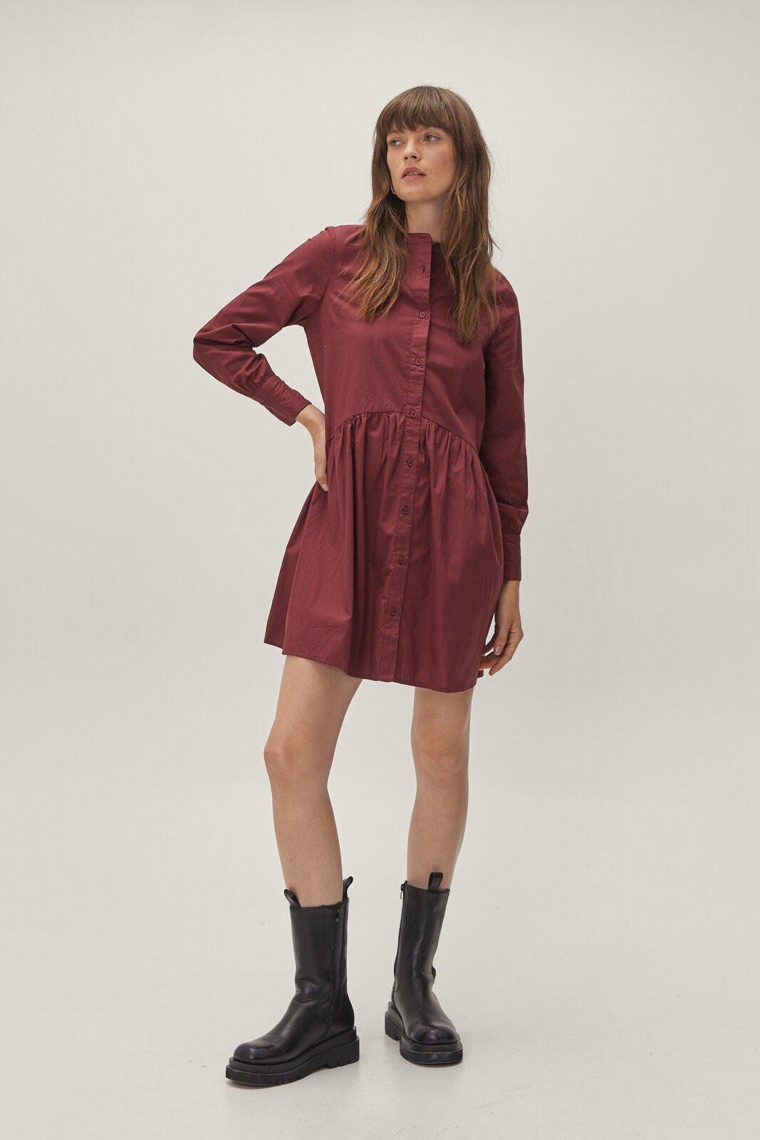 Grandad Collar Shirt Dress