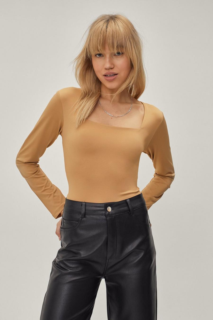 Square Neck Fitted Long Sleeve Top