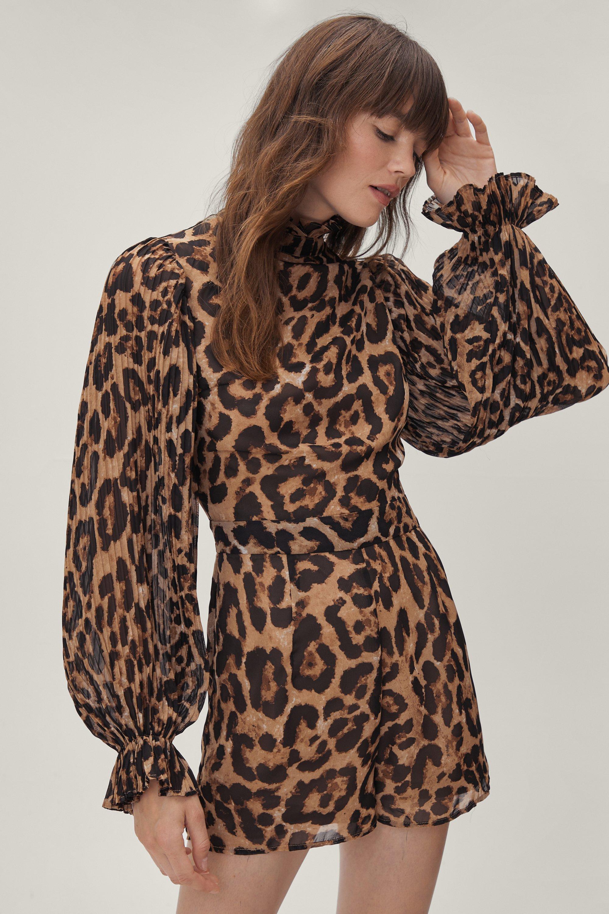 leopard print balloon sleeve dress