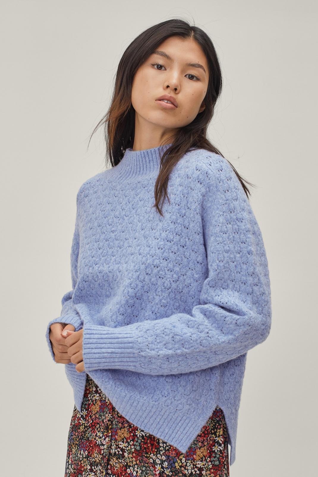 Soft Honeycomb Stitch Funnel Knit Sweater image number 1