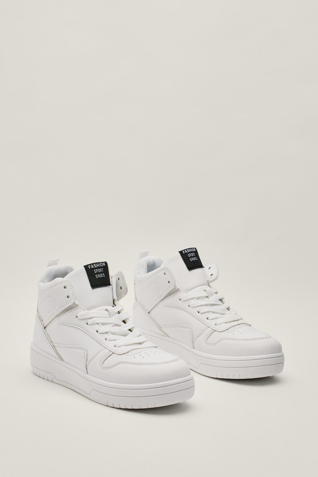 White Faux Leather Platform High Top Trainers image number 1