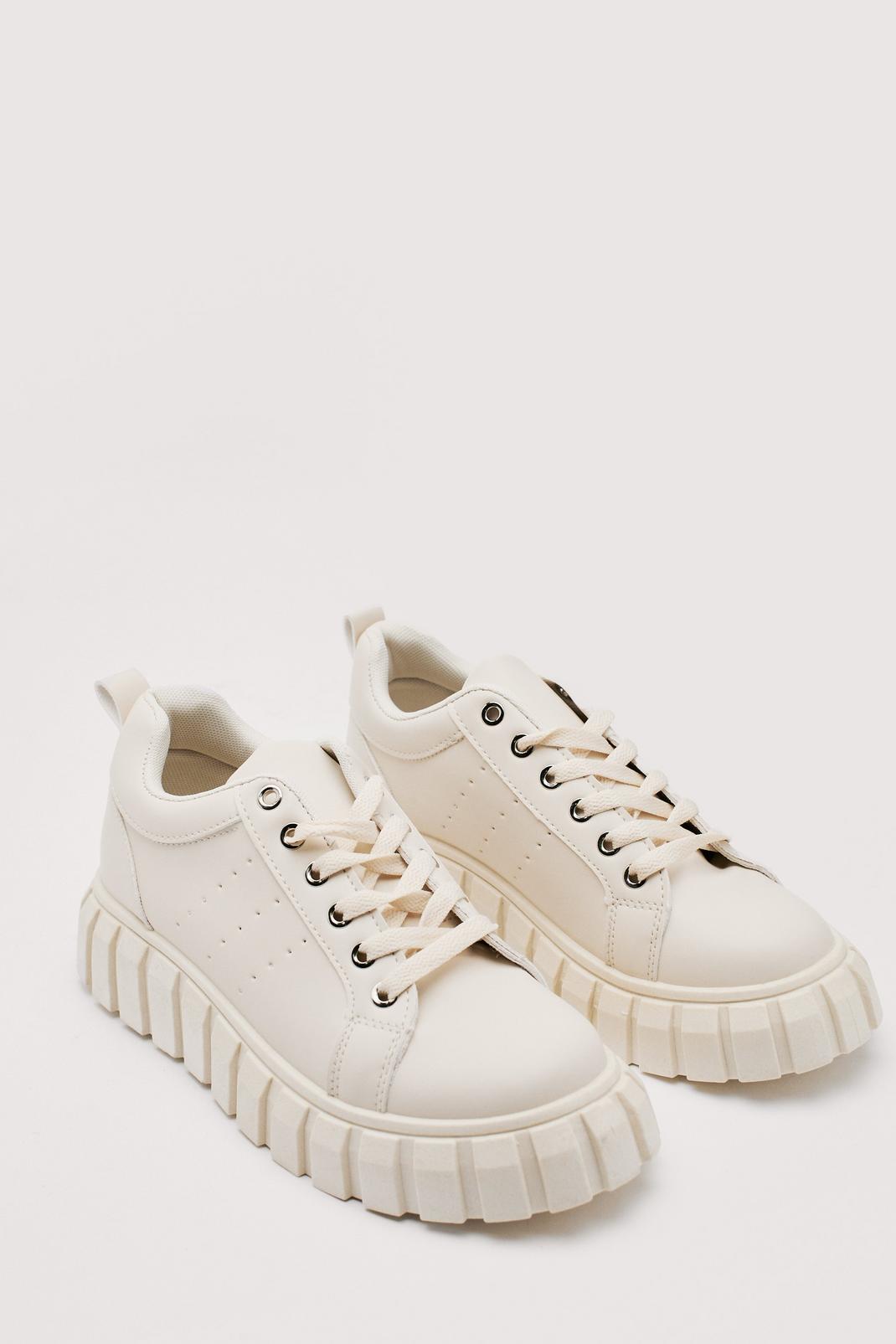 Beige Chunky Faux Leather Cleated Trainers image number 1