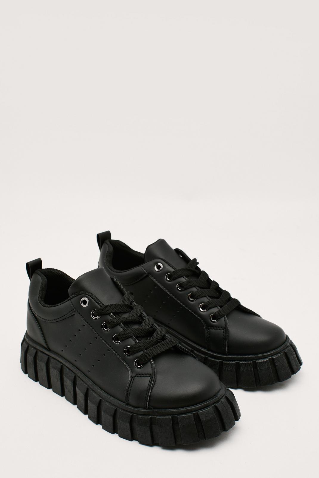 Black Chunky Faux Leather Cleated Trainers image number 1