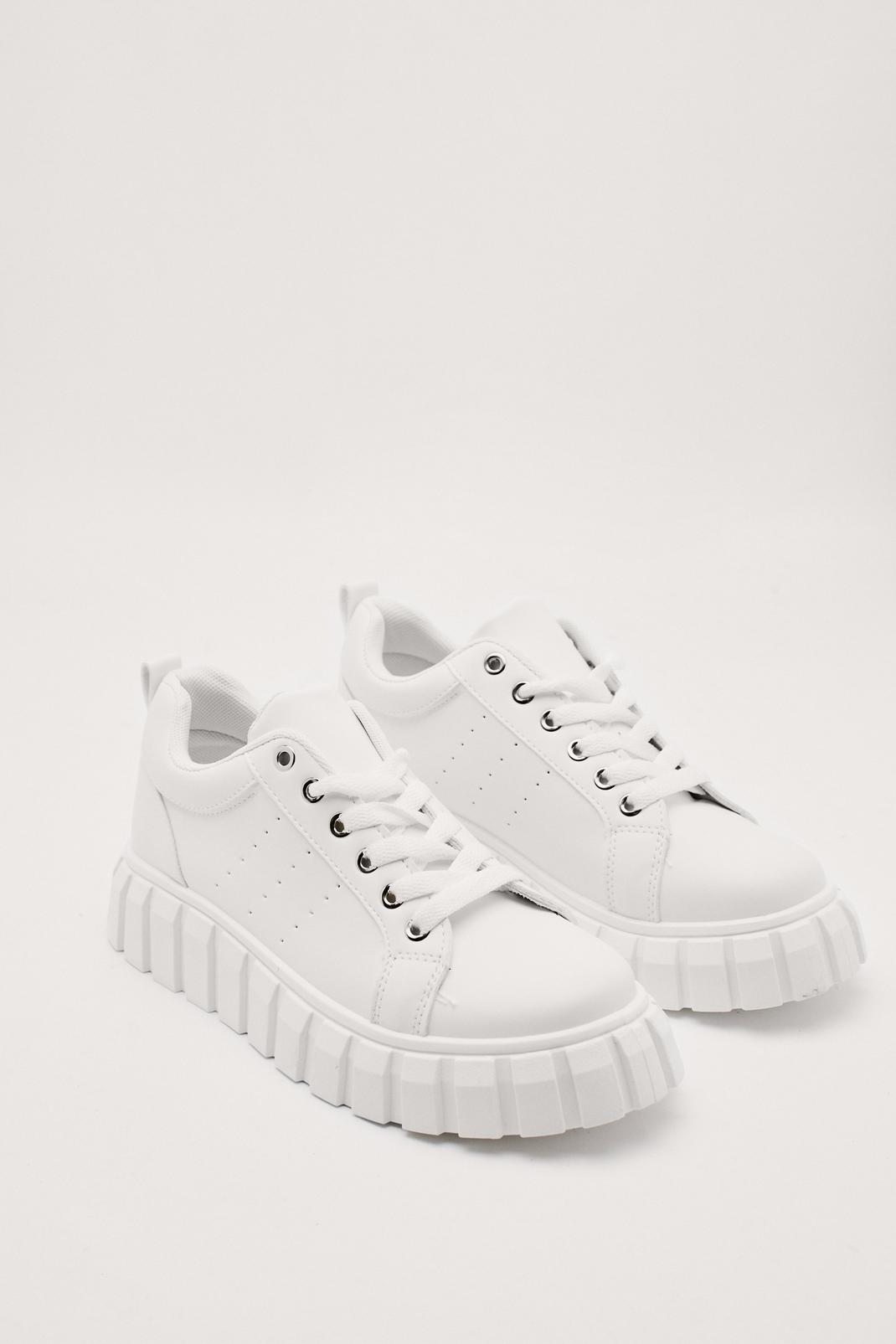 White Chunky Faux Leather Cleated Trainers image number 1