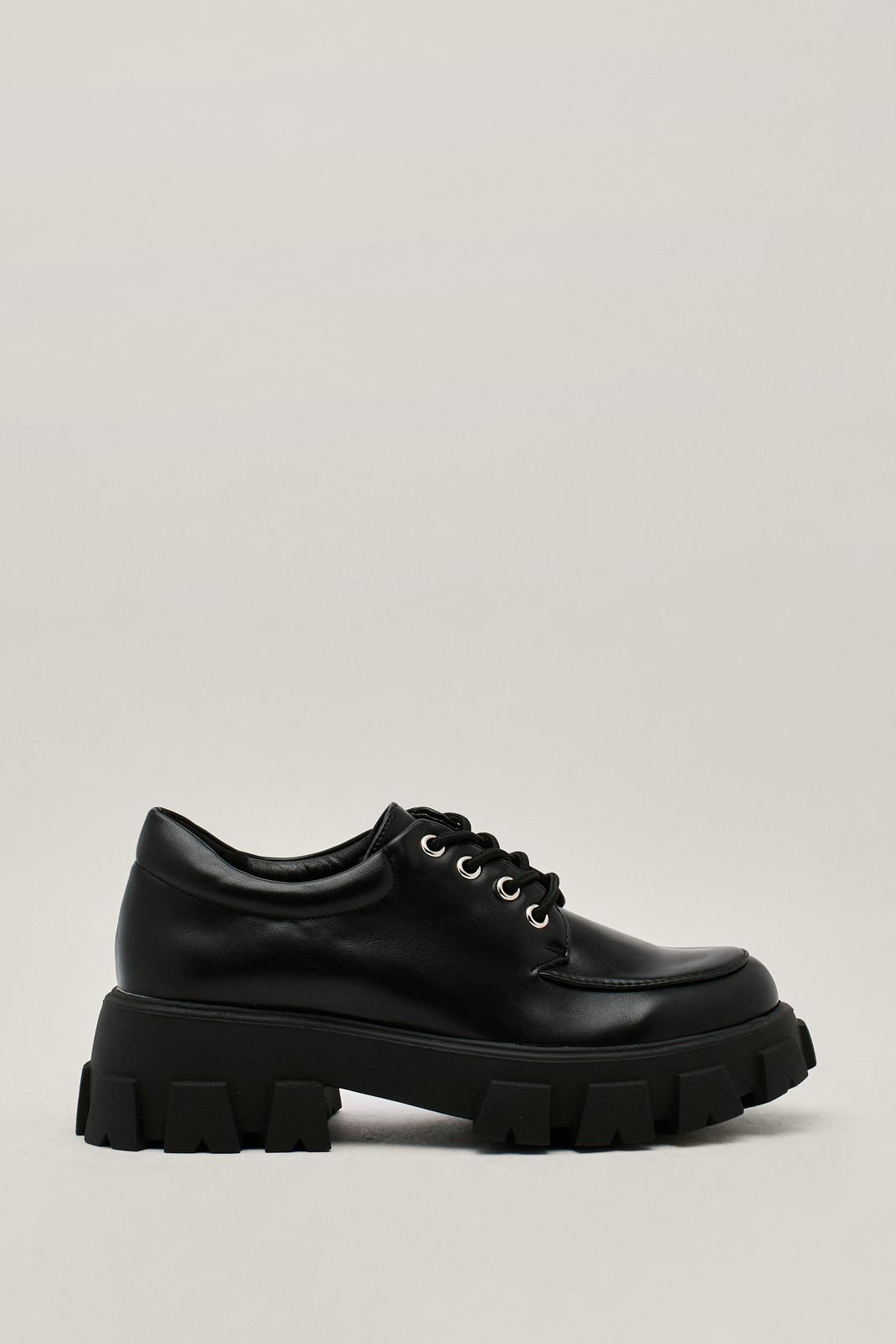 Black Faux Leather Lace Up Chunky Sole Brogues image number 1