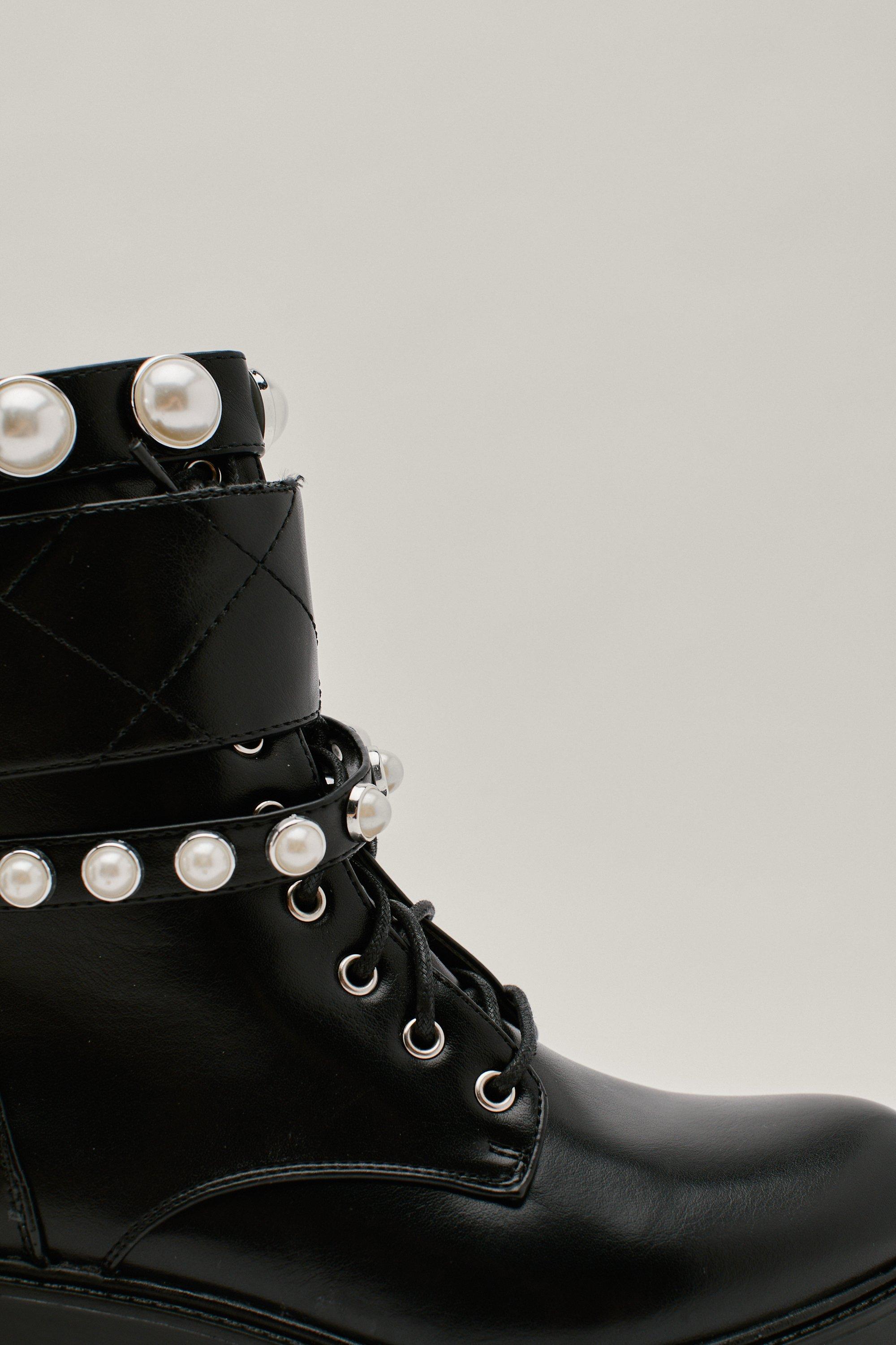 Pearl Detail Biker Boots