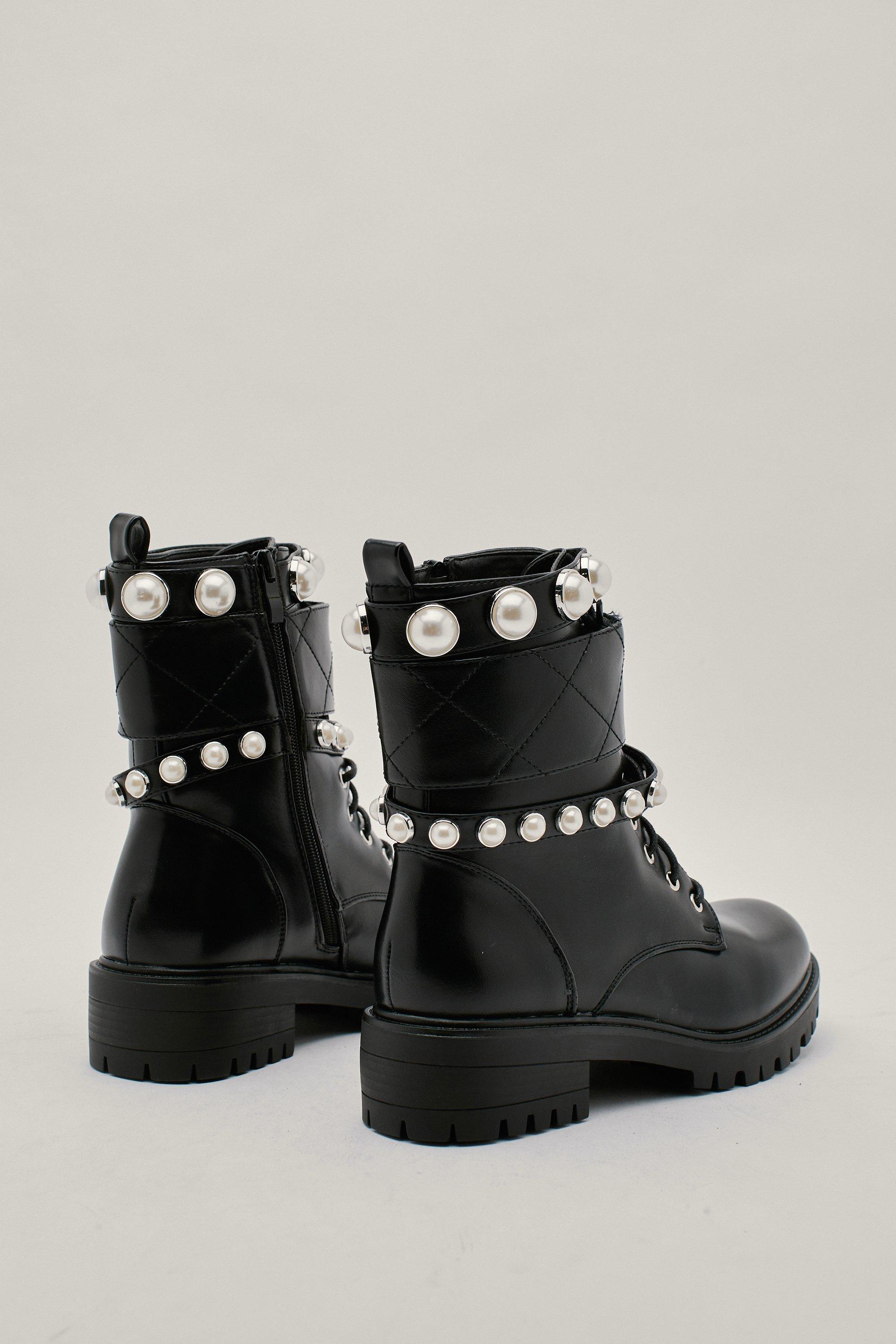 Pearl studded deals biker boots