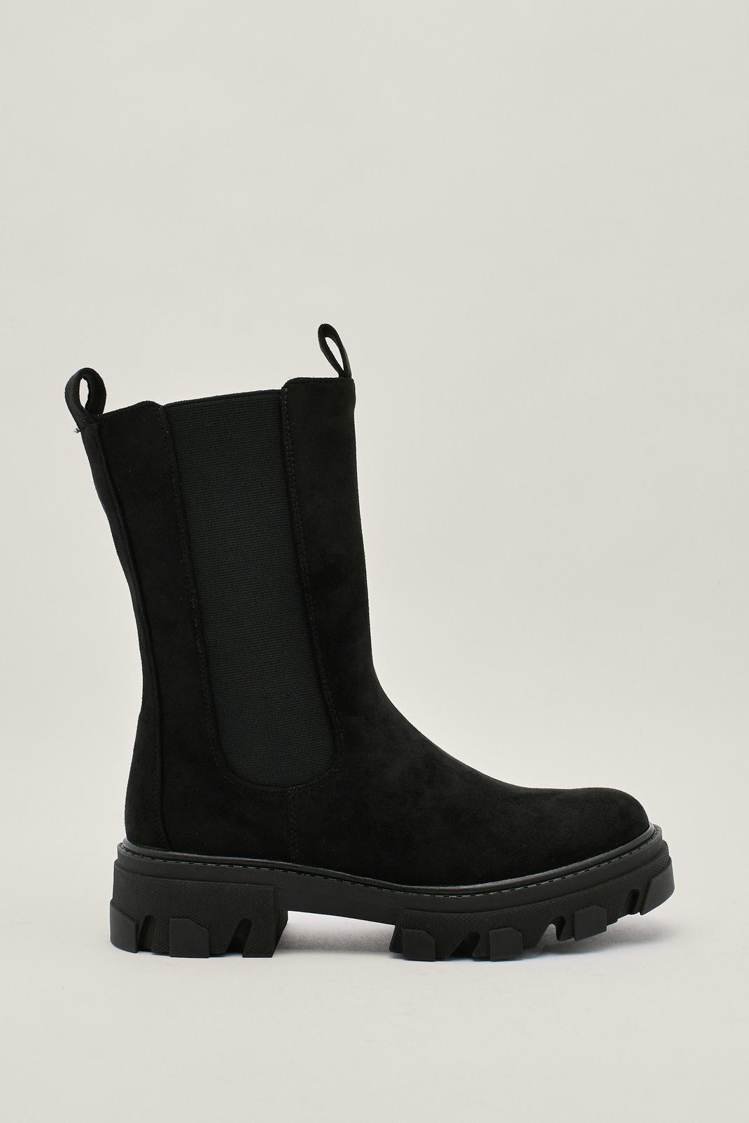 Black Faux Suede Cleated Sole Chelsea Boots image number 1