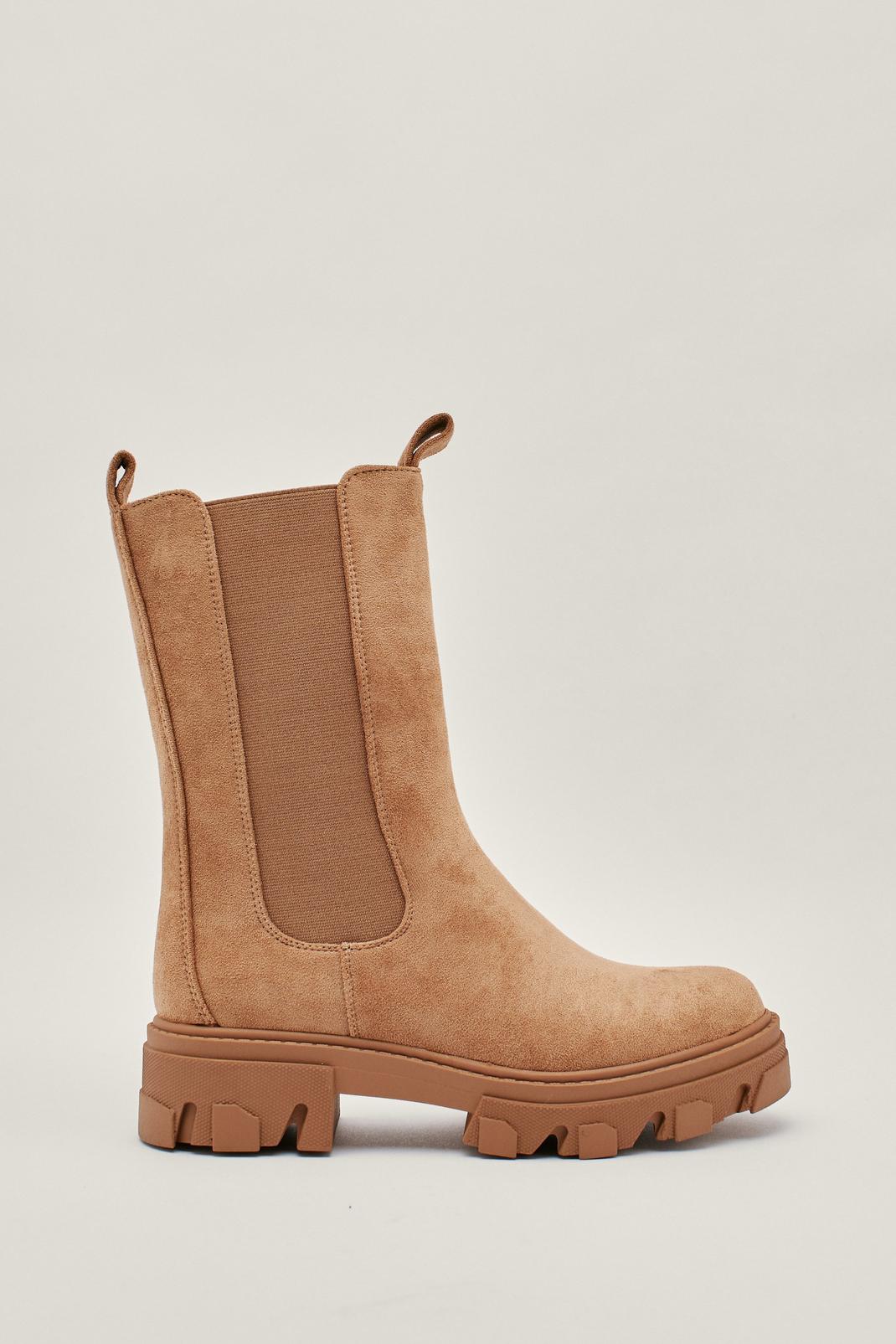 Khaki Faux Suede Cleated Sole Chelsea Boots image number 1