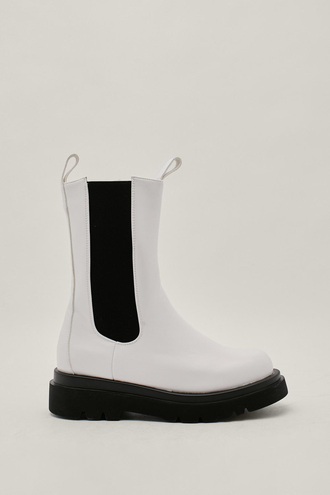 White Faux Leather Bubble Sole Chelsea Boots image number 1
