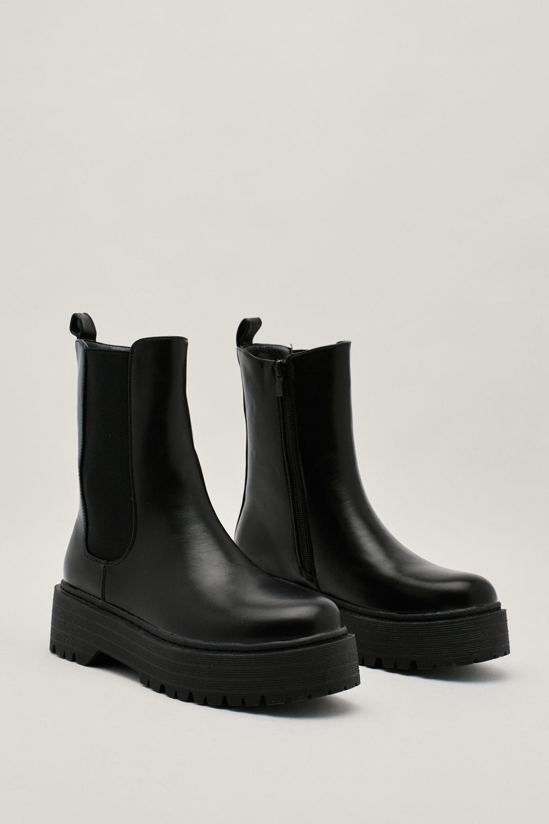 Black Faux Leather Flatform Chelsea Boots image number 1