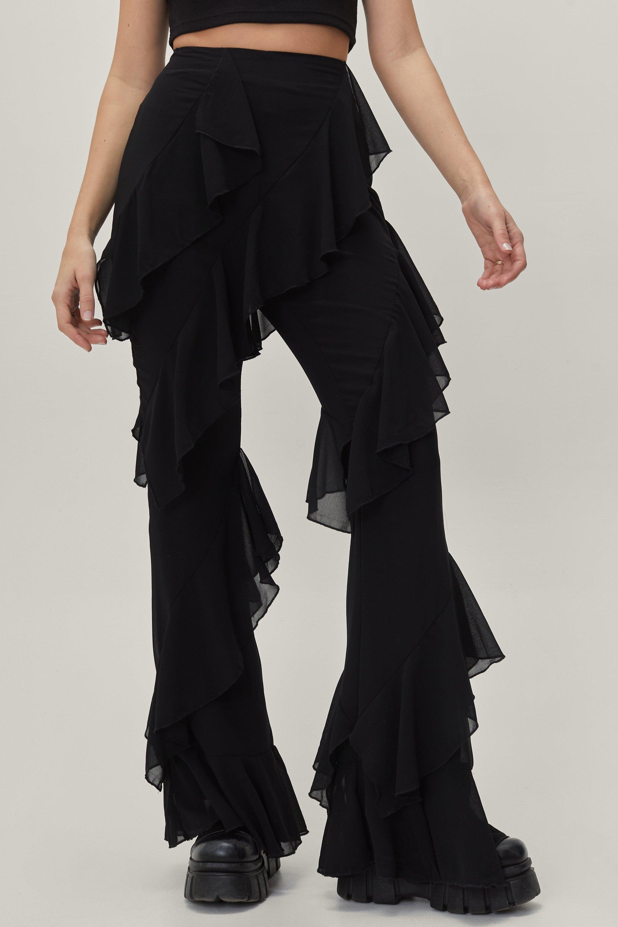 Layered Ruffle Bell-Bottoms Pants