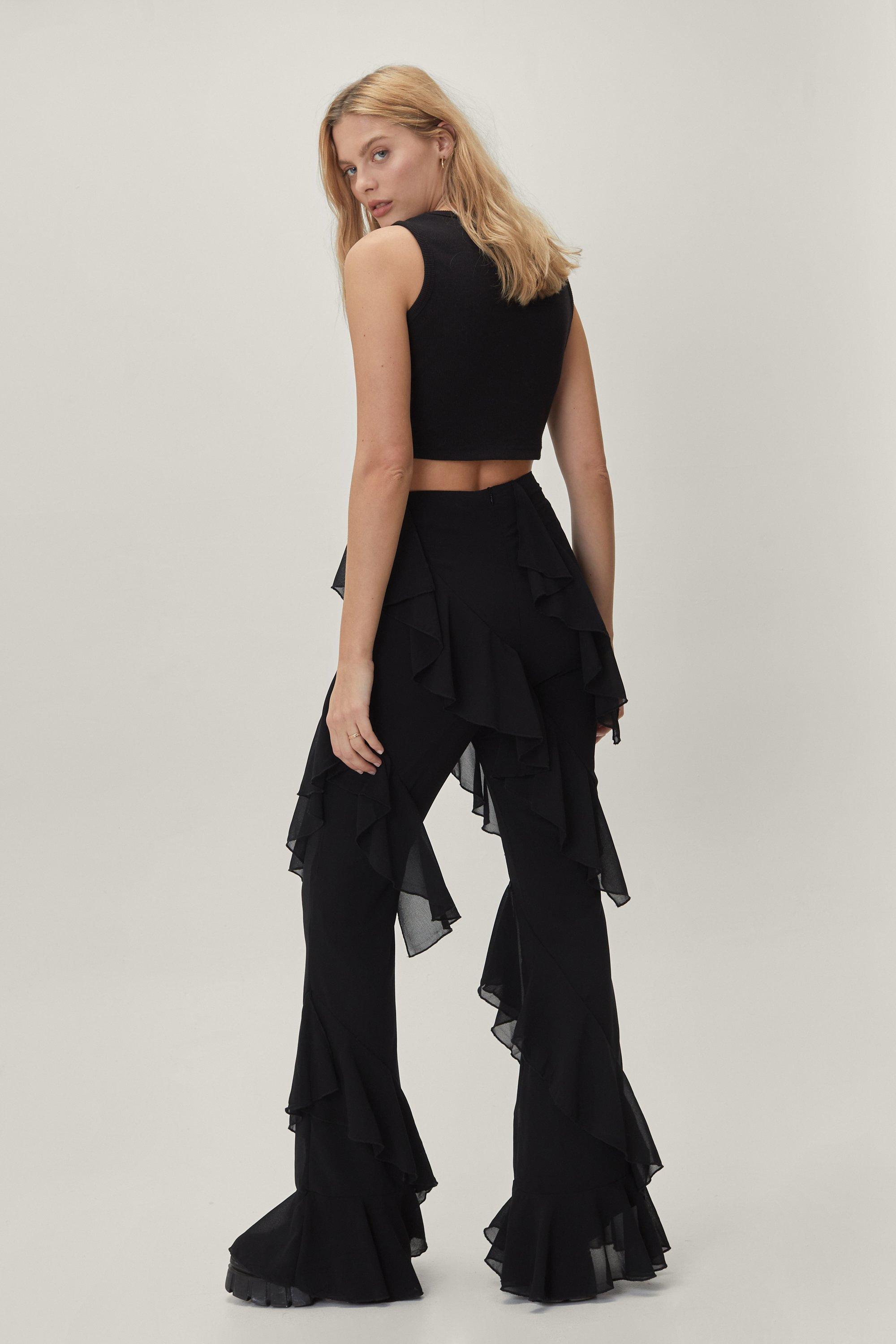 Flare Ruffle Pants Black