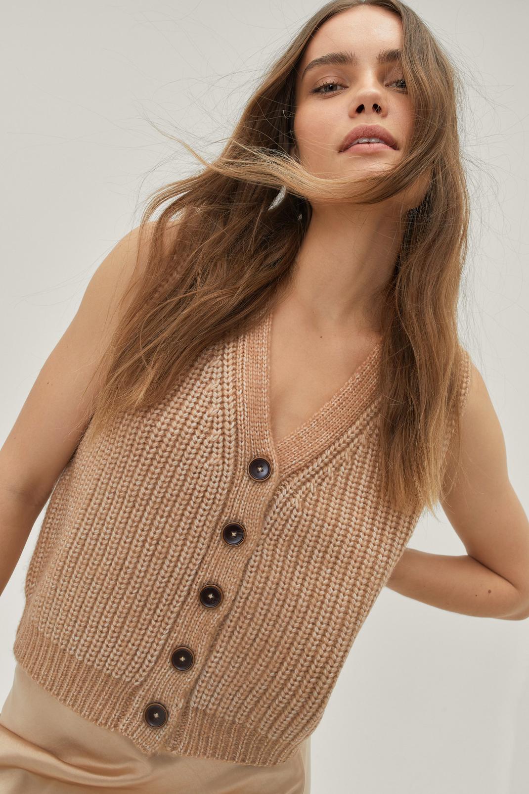Rust V Neck Knitted Ribbed Tank Top image number 1