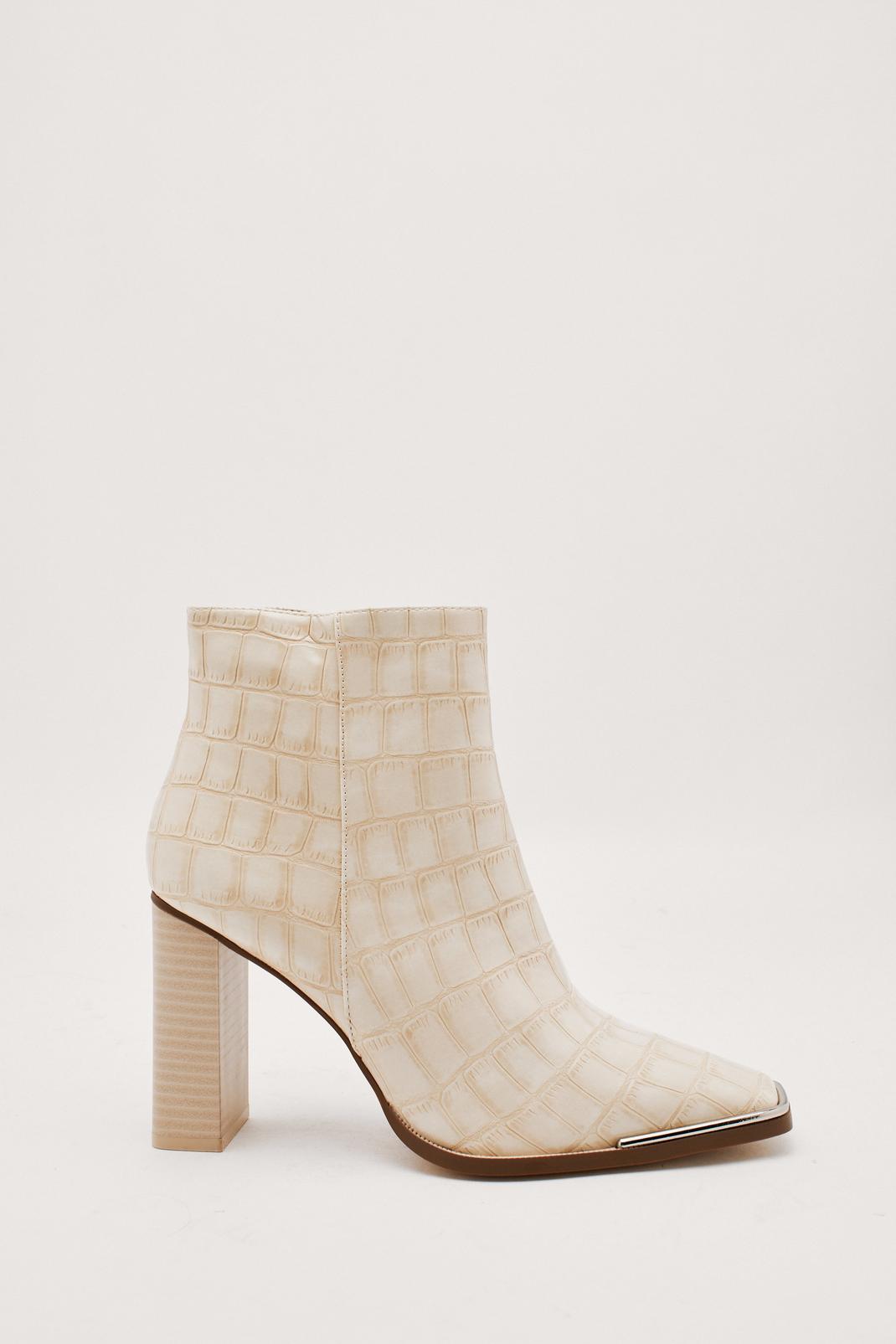 Beige Faux Leather Croc Ankle Boot image number 1