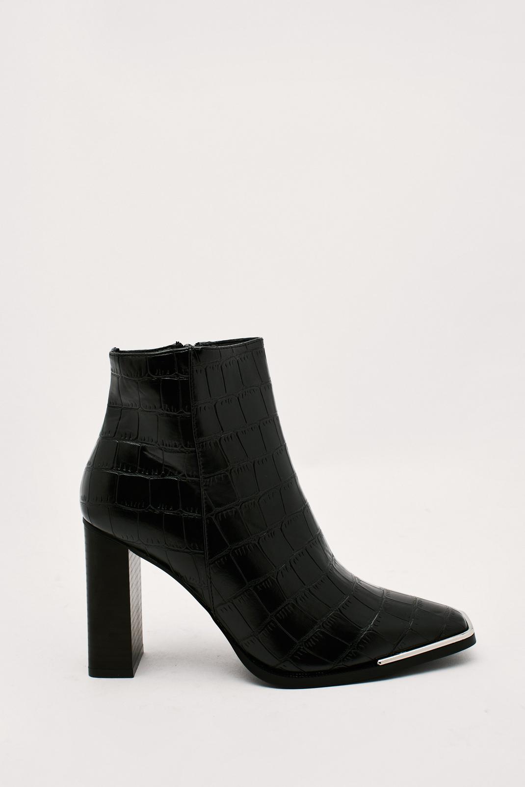 Black Faux Leather Croc Effect Ankle Boots image number 1