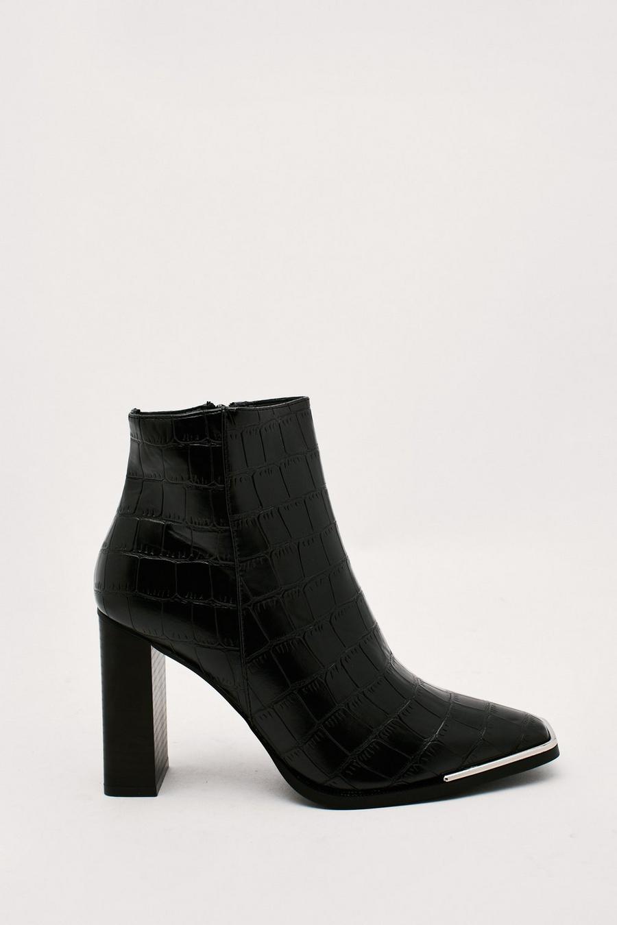 Faux Leather Croc Ankle Boot