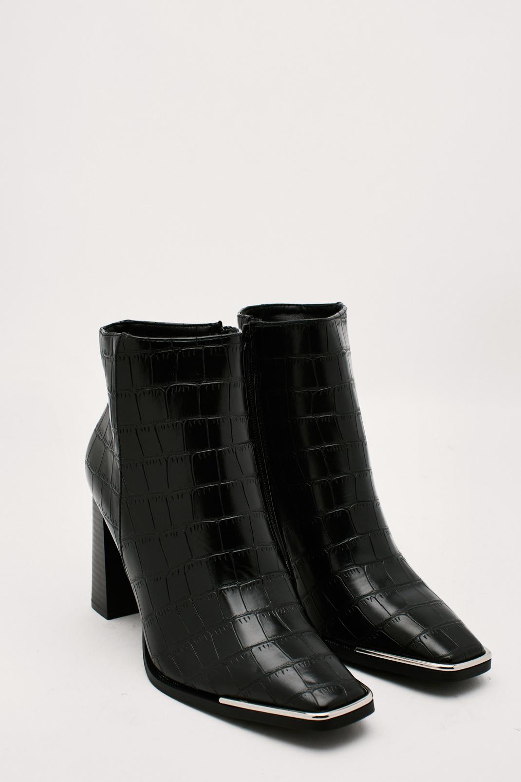 105 Faux Leather Croc Effect Ankle Boots image number 2