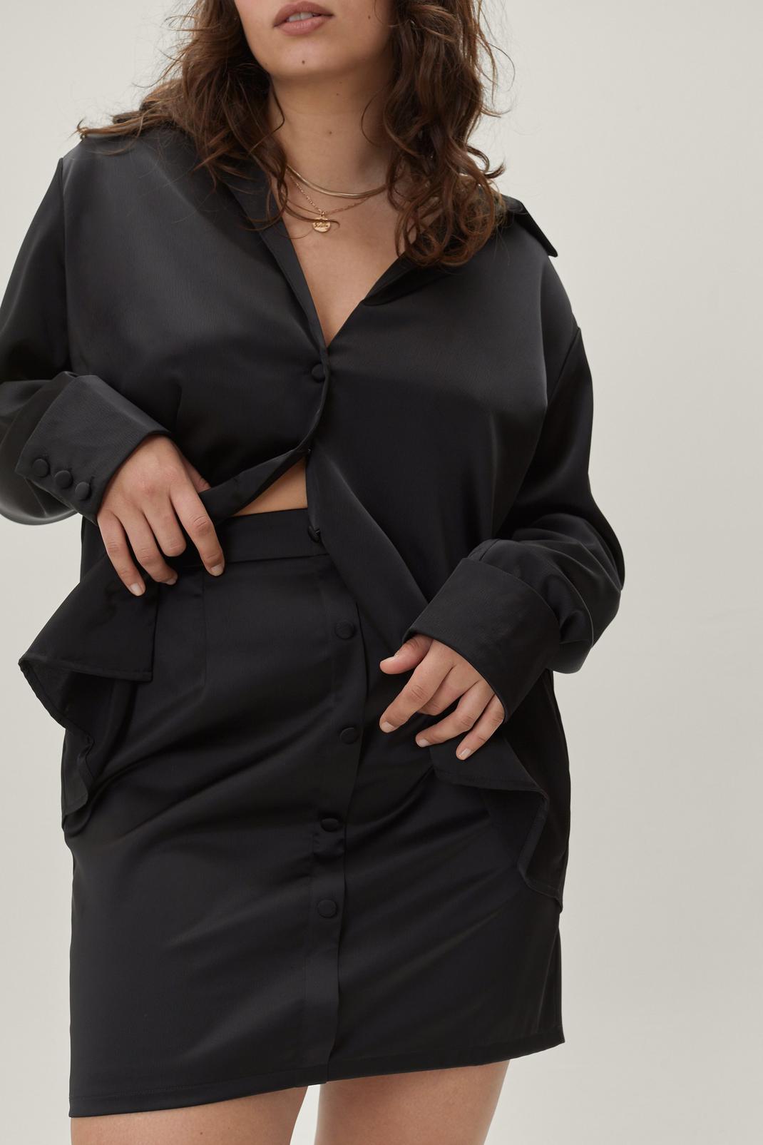 105 Plus Size Satin Button Down Mini Skirt Co-Ord image number 1