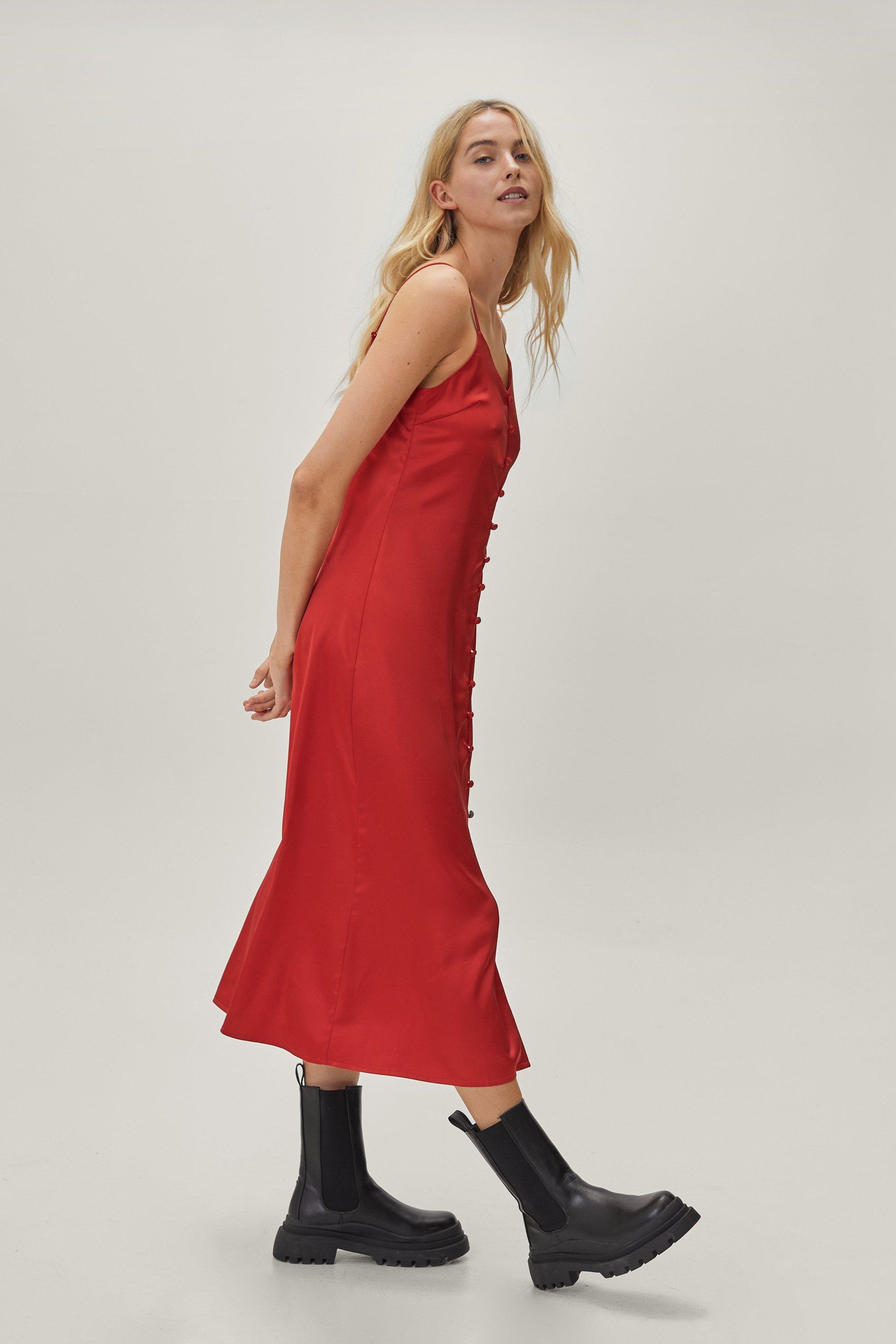 Red midi best sale slip dress