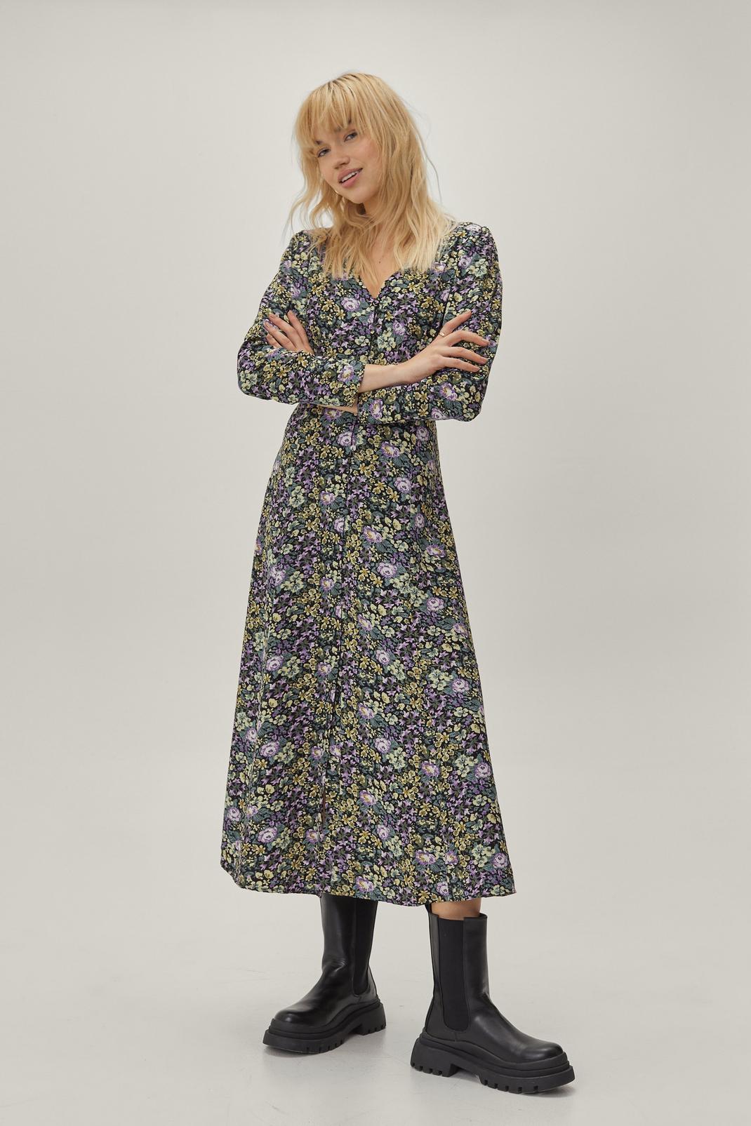 144 Long Sleeve Button Through Midi Dress image number 1
