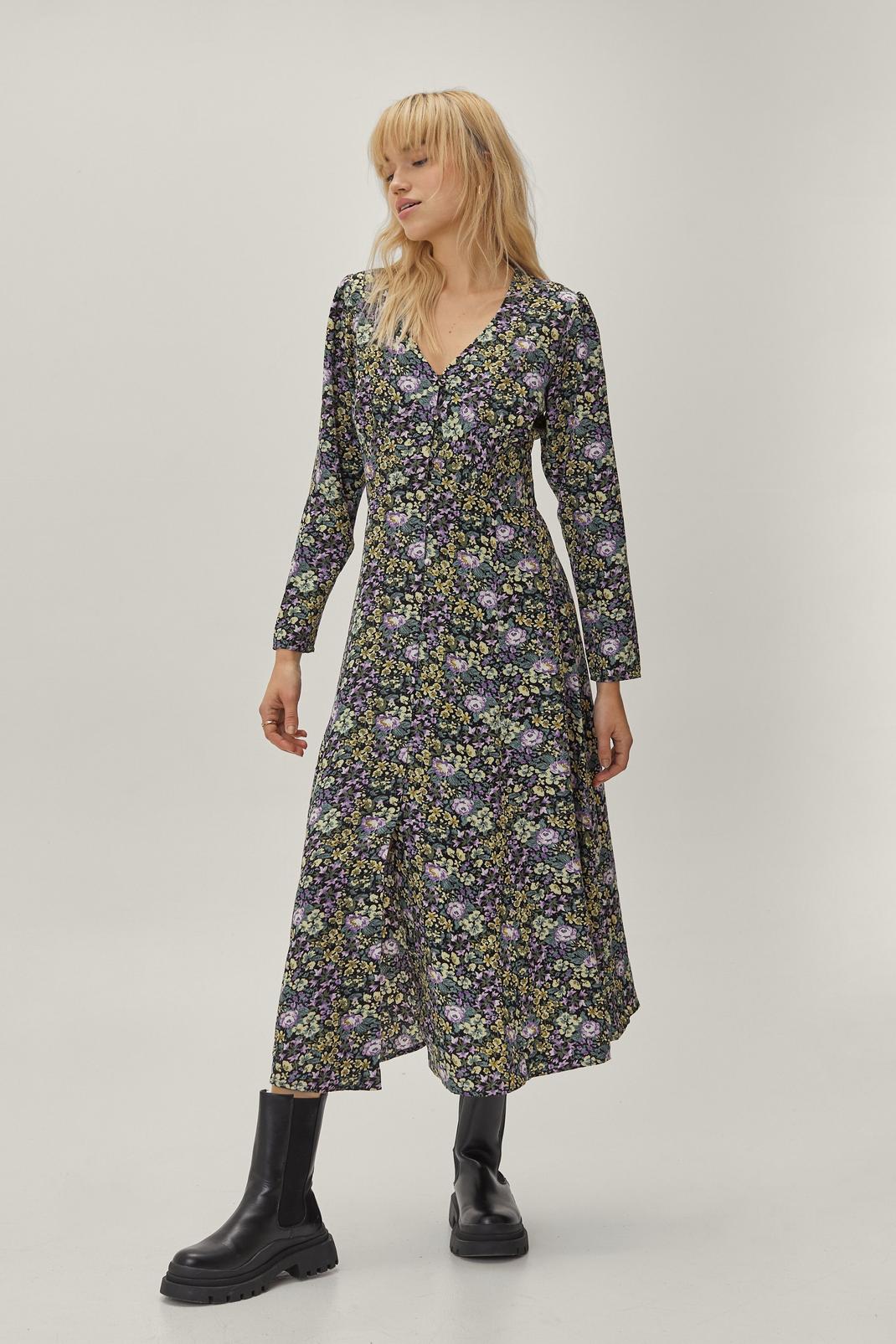 144 Long Sleeve Button Through Midi Dress image number 2