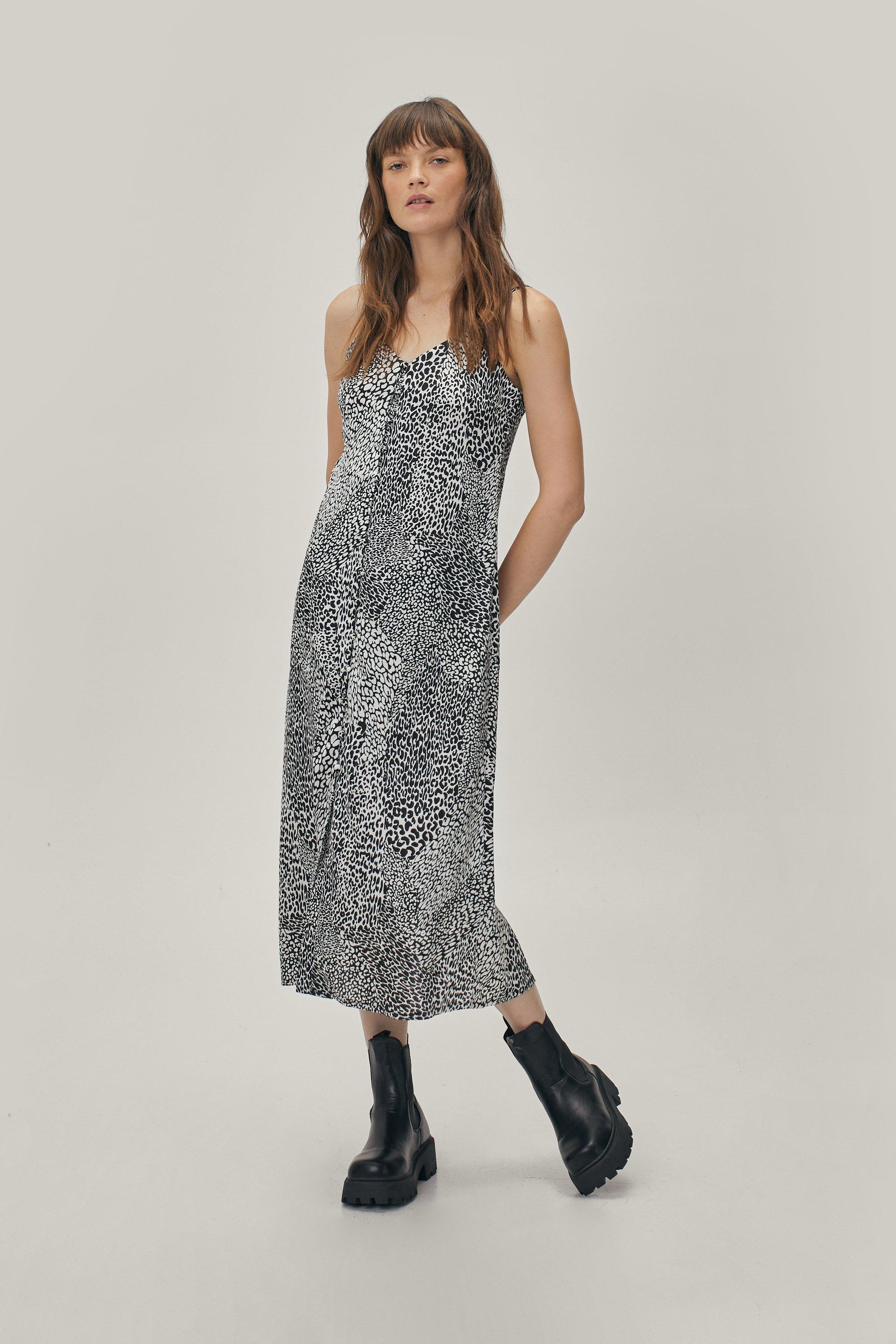 leopard print midi slip dress